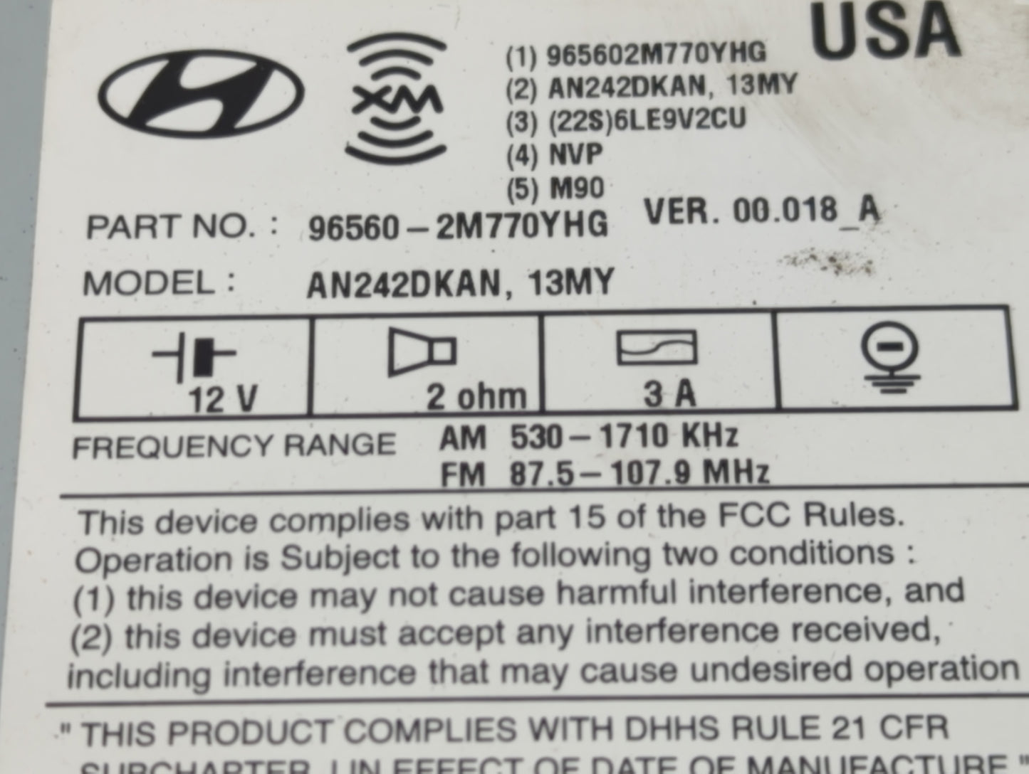 2013-2016 Hyundai Genesis Radio AM FM Cd Player Receiver Replacement P/N:96560-2M770YHG Fits Fits 2013 2014 2015 2016 OEM Us