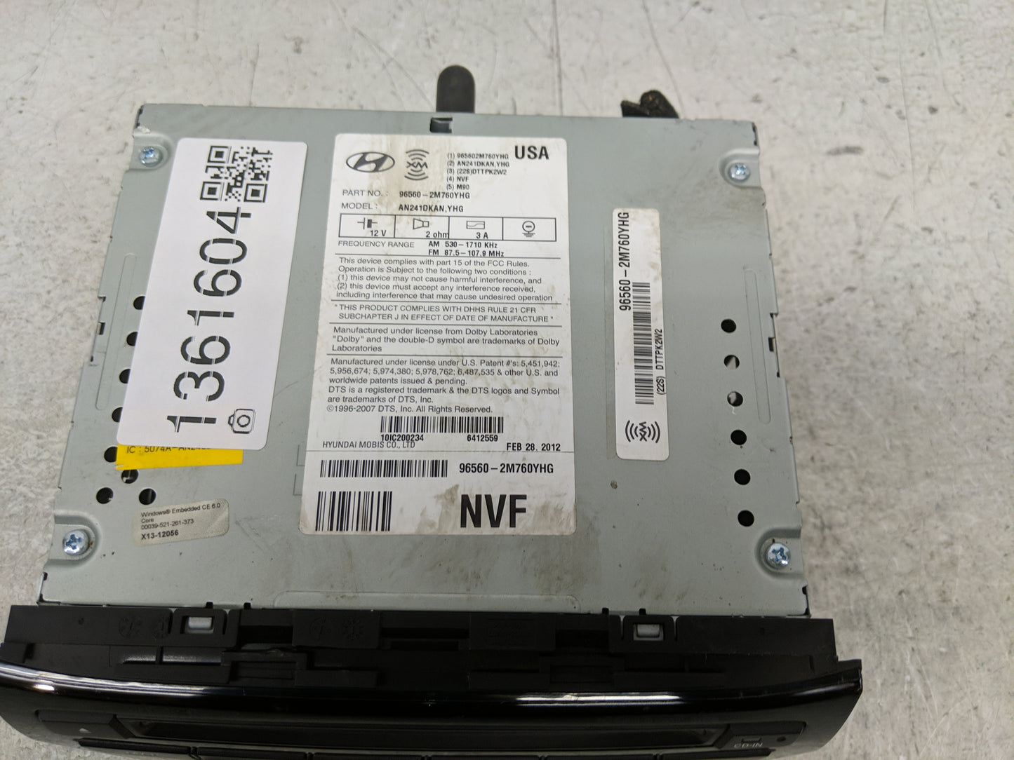 2013-2015 Hyundai Genesis Radio AM FM Cd Player Receiver Replacement P/N:96560-2M760YHG Fits Fits 2013 2014 2015 OEM Used Au