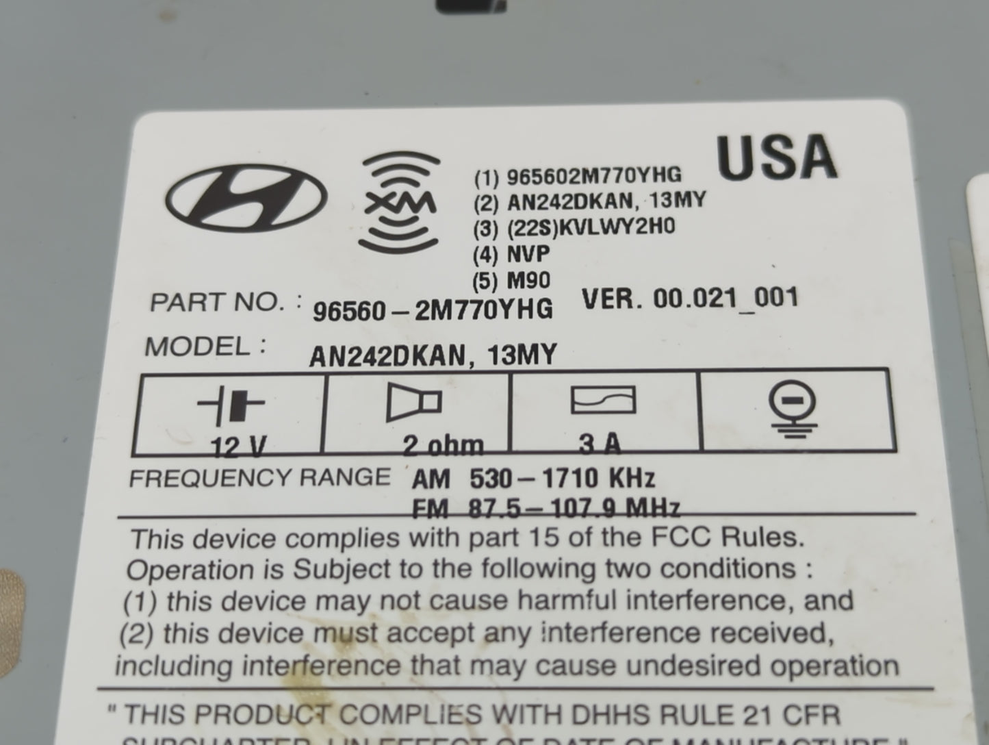 2013-2015 Hyundai Genesis Radio AM FM Cd Player Receiver Replacement P/N:96560-2M770YHG Fits Fits 2013 2014 2015 OEM Used Au