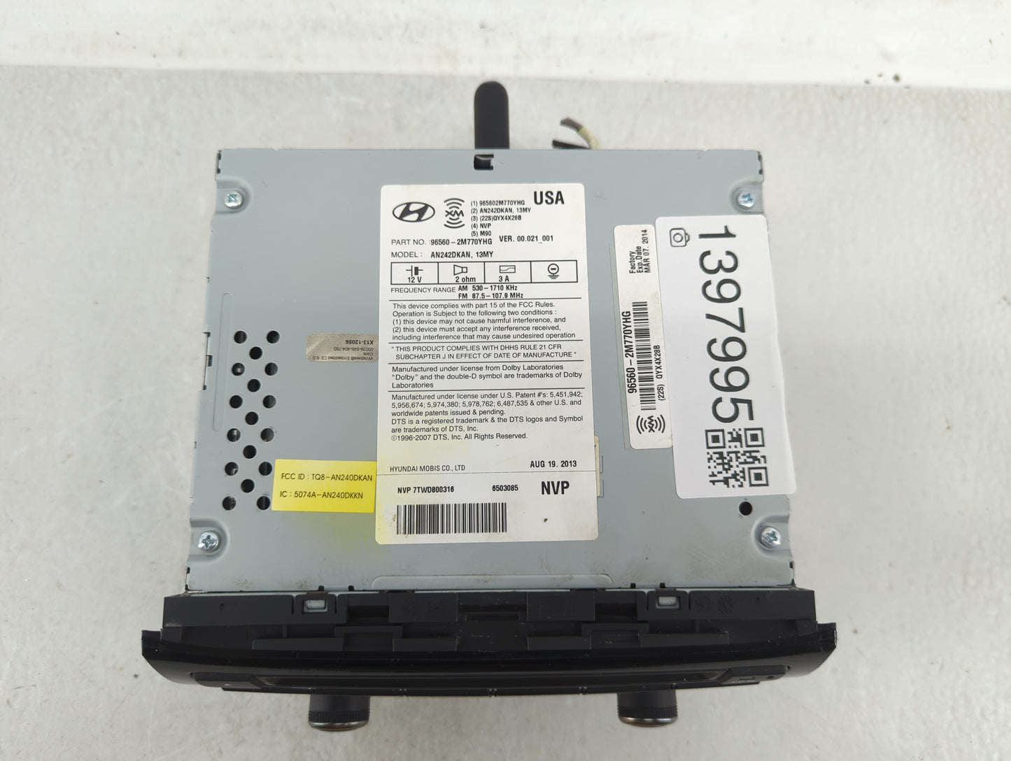 2013-2015 Hyundai Genesis Radio AM FM Cd Player Receiver Replacement P/N:96560-2M770YHG Fits Fits 2013 2014 2015 OEM Used Au