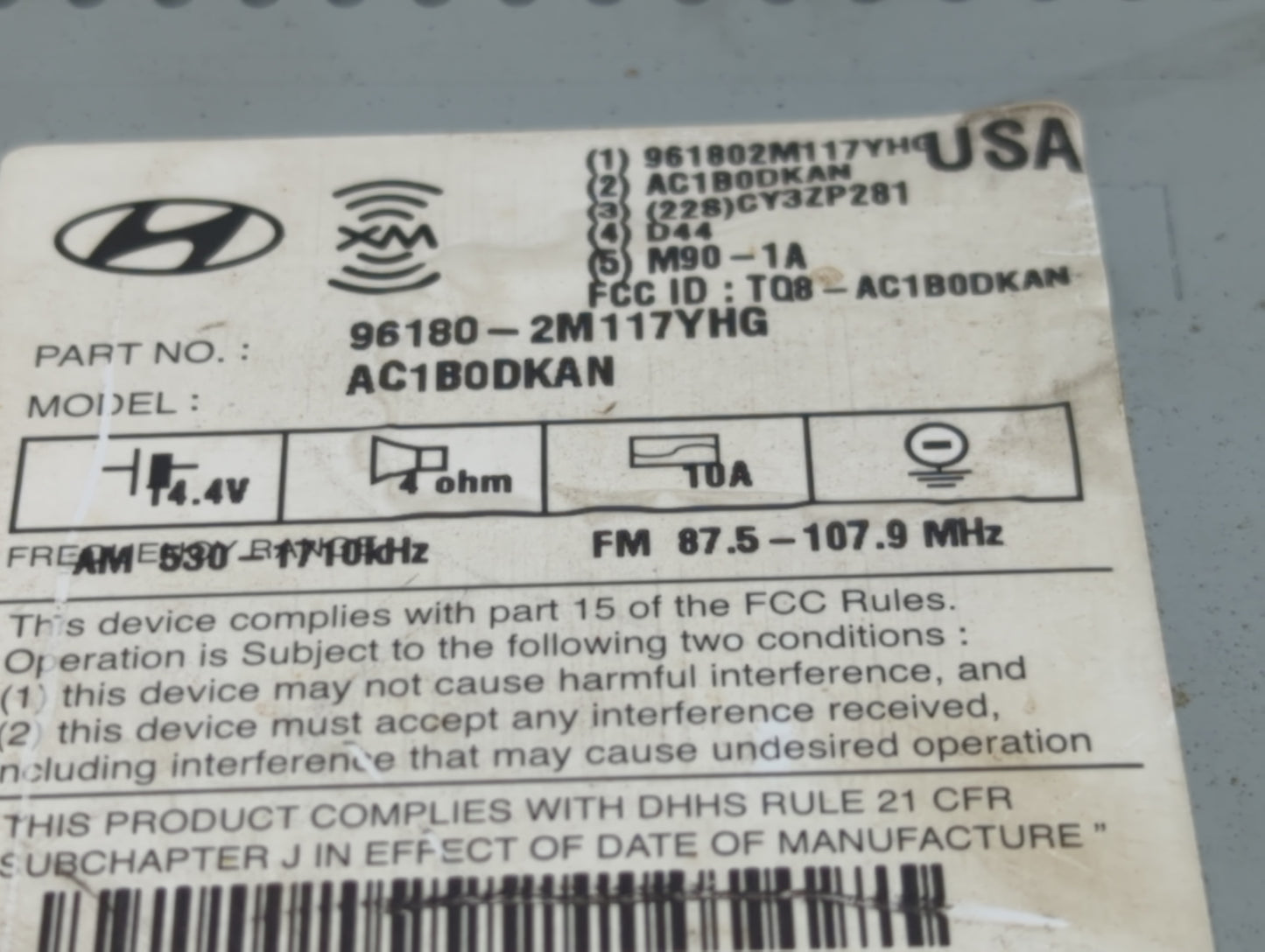 2013 Hyundai Genesis Radio AM FM Cd Player Receiver Replacement P/N:961802M117YHG AC1B0DKAN, TQ8-AC1B0DKAN Fits OEM Used Aut