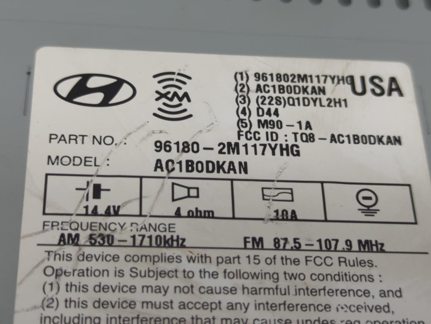 2013 Hyundai Genesis Radio AM FM Cd Player Receiver Replacement P/N:961802M117YHG AC1B0DKAN, TQ8-AC1B0DKAN Fits OEM Used Aut
