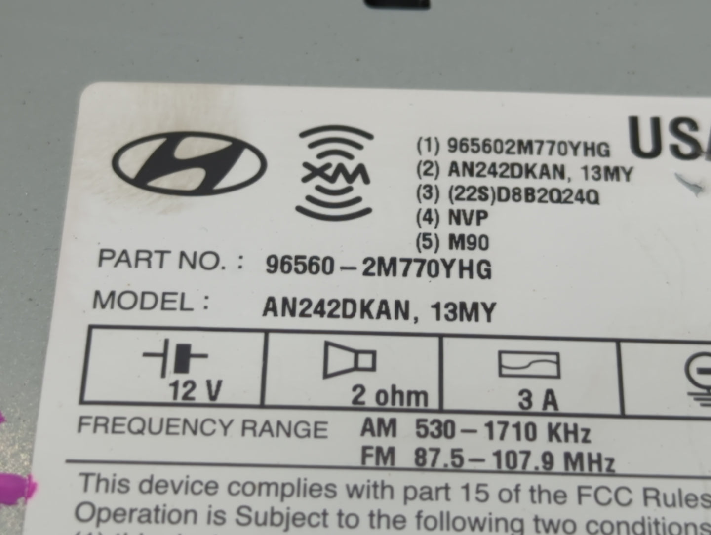 2013-2015 Hyundai Genesis Radio AM FM Cd Player Receiver Replacement P/N:96560-2M770YHG Fits Fits 2013 2014 2015 OEM Used Au