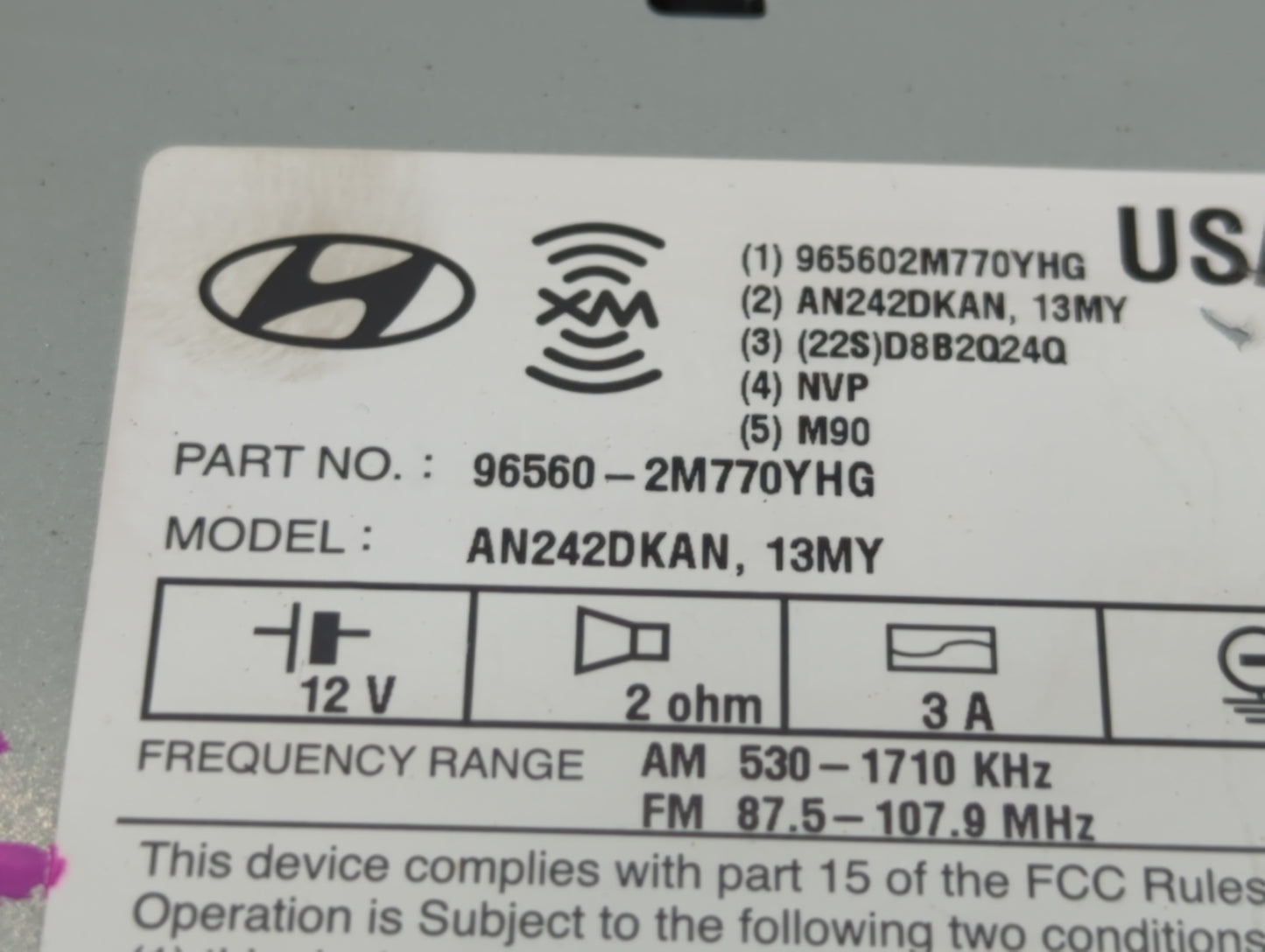 2013-2015 Hyundai Genesis Radio AM FM Cd Player Receiver Replacement P/N:96560-2M770YHG Fits Fits 2013 2014 2015 OEM Used Au