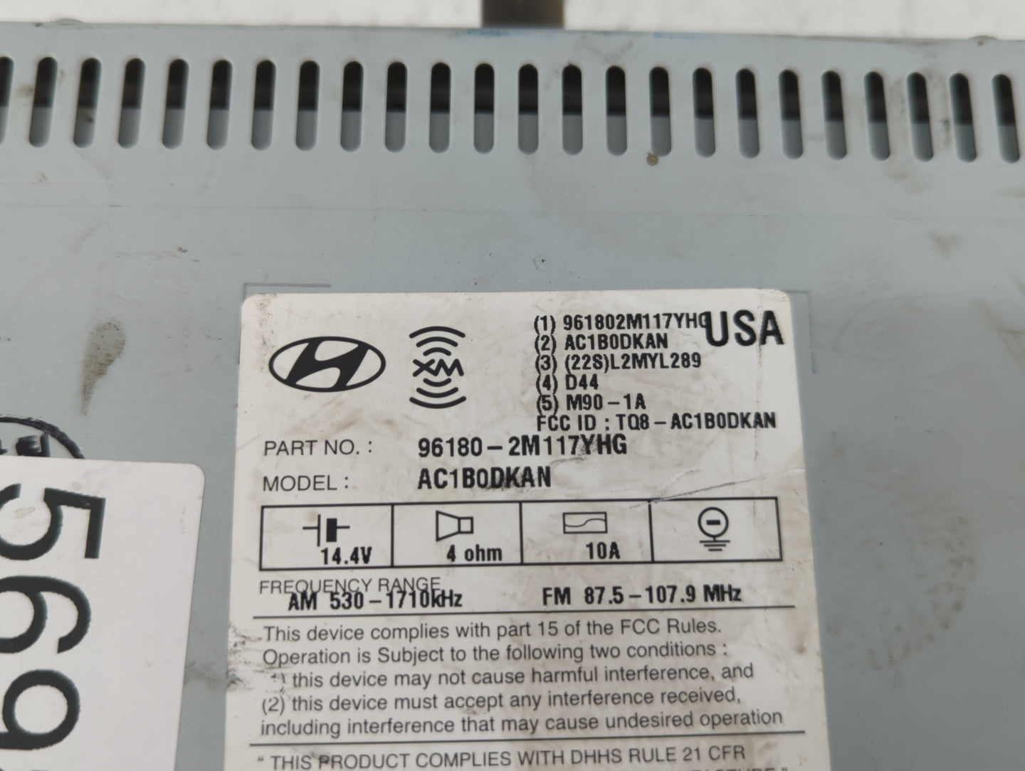 2013 Hyundai Genesis Radio AM FM Cd Player Receiver Replacement P/N:96180-2M117YHG Fits OEM Used Auto Parts - Oemusedautopar