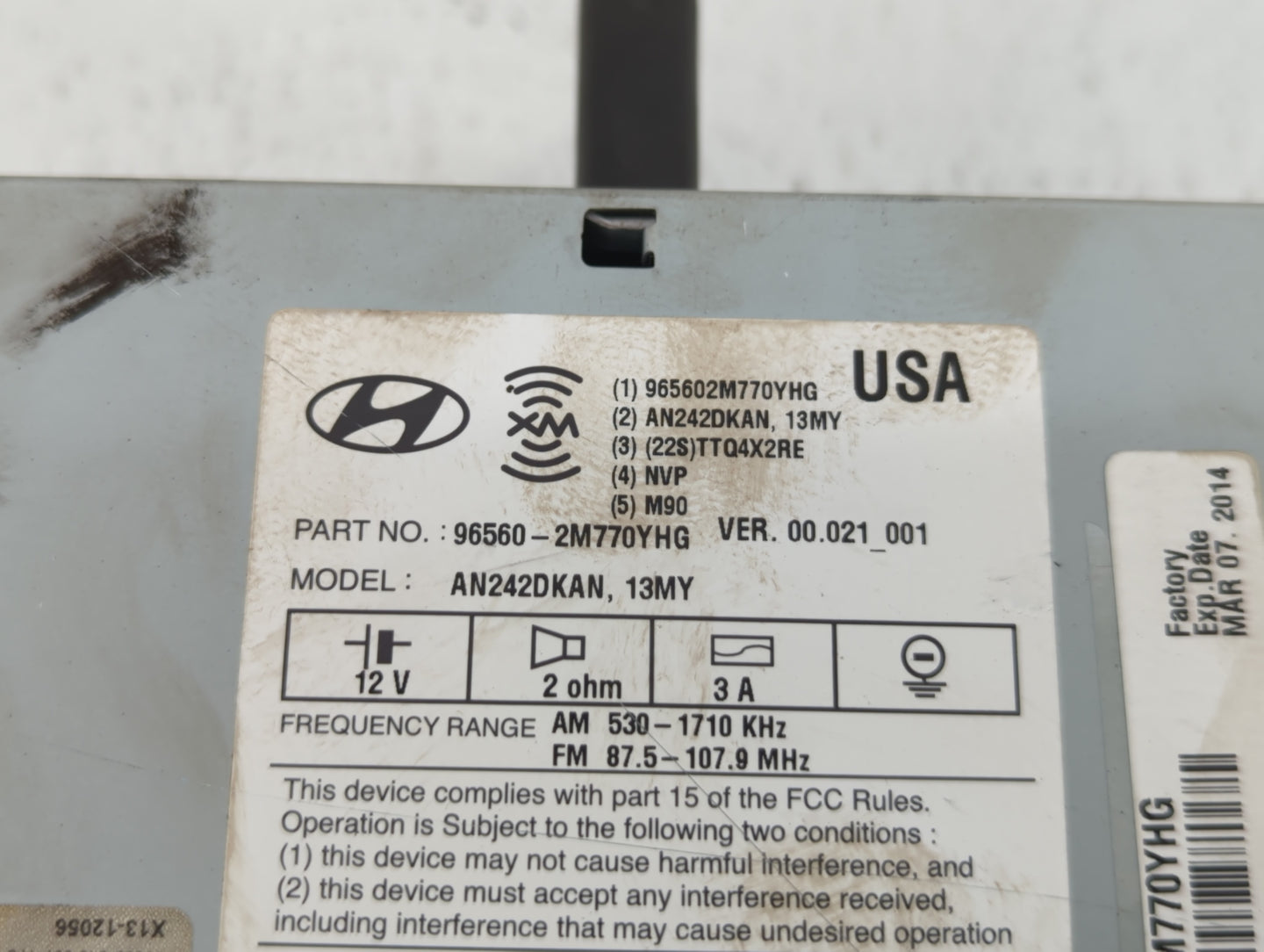 2013-2015 Hyundai Genesis Radio AM FM Cd Player Receiver Replacement P/N:96560-2M770YHG Fits Fits 2013 2014 2015 OEM Used Au