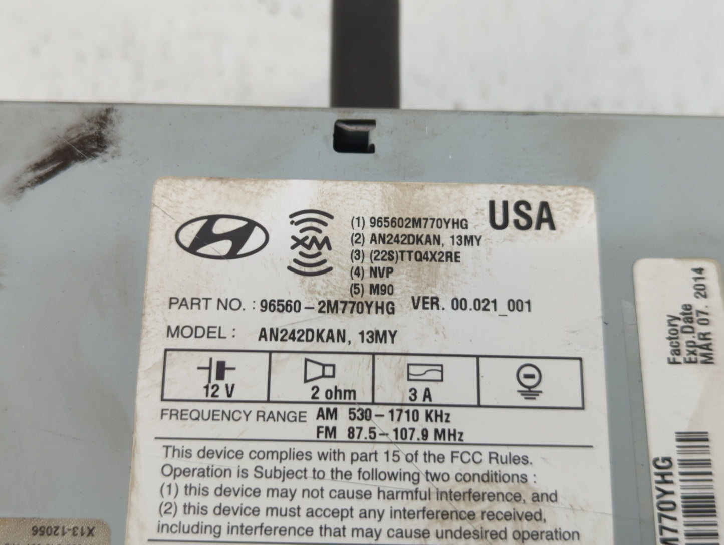 2013-2015 Hyundai Genesis Radio AM FM Cd Player Receiver Replacement P/N:96560-2M770YHG Fits Fits 2013 2014 2015 OEM Used Au