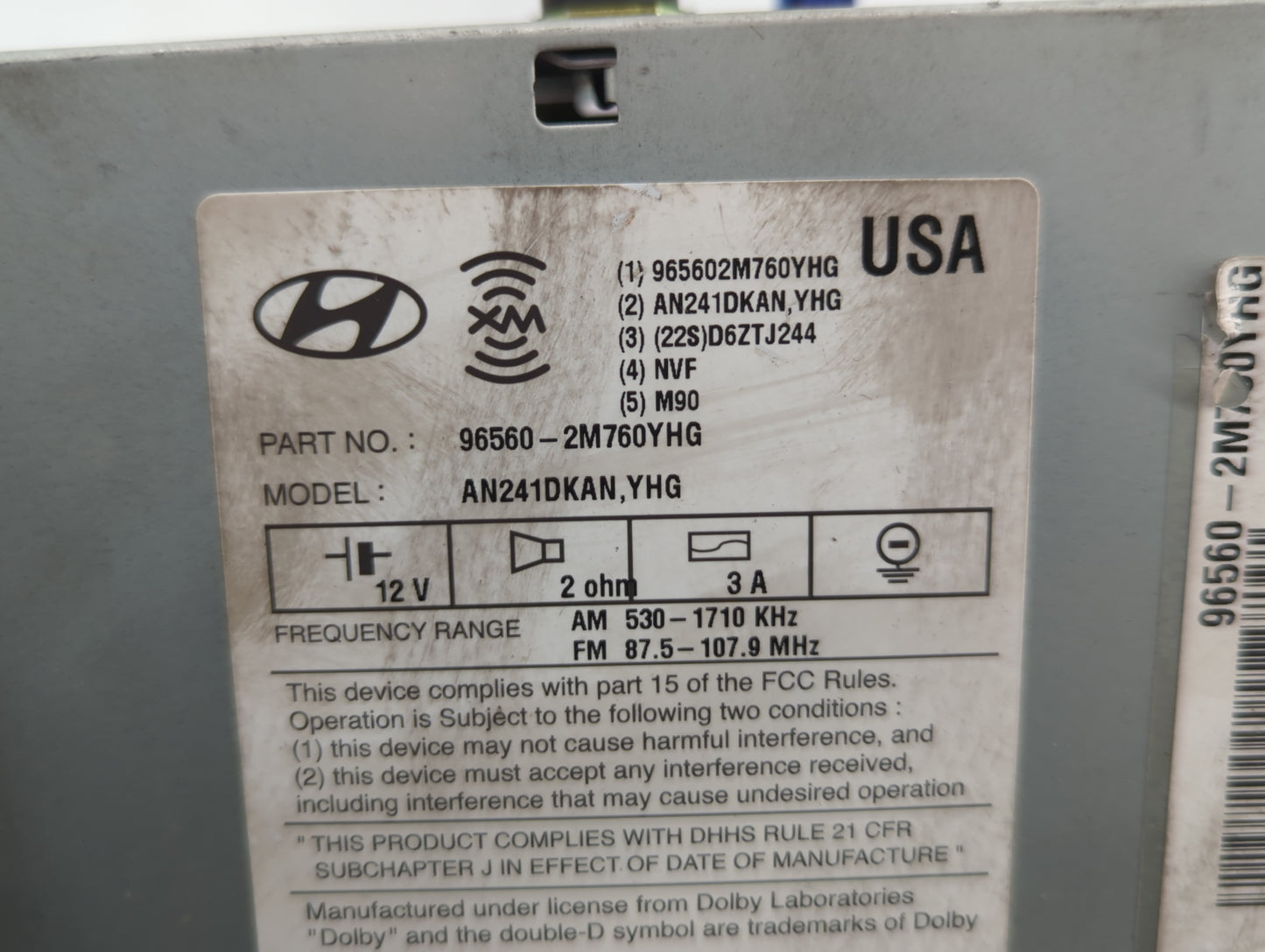 2013-2015 Hyundai Genesis Radio AM FM Cd Player Receiver Replacement P/N:96560-2M760YHG Fits Fits 2013 2014 2015 OEM Used Au