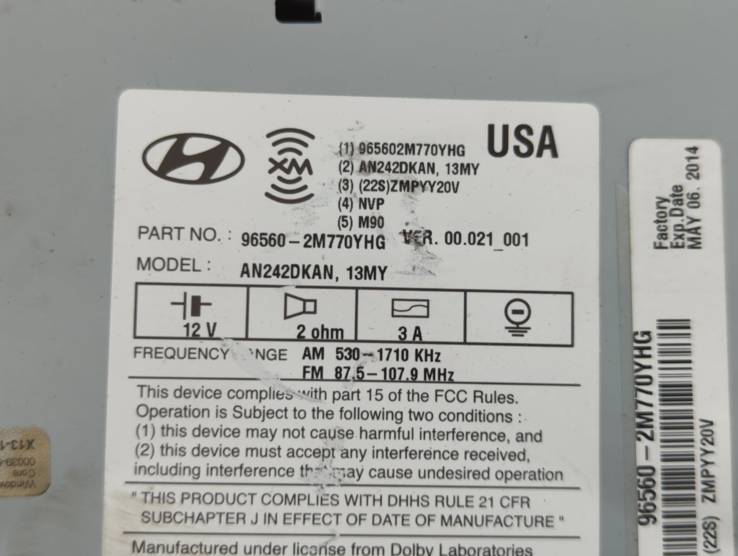 2013-2013 Hyundai Genesis Am Fm Cd Player Radio Receiver - Oemusedautoparts1.com