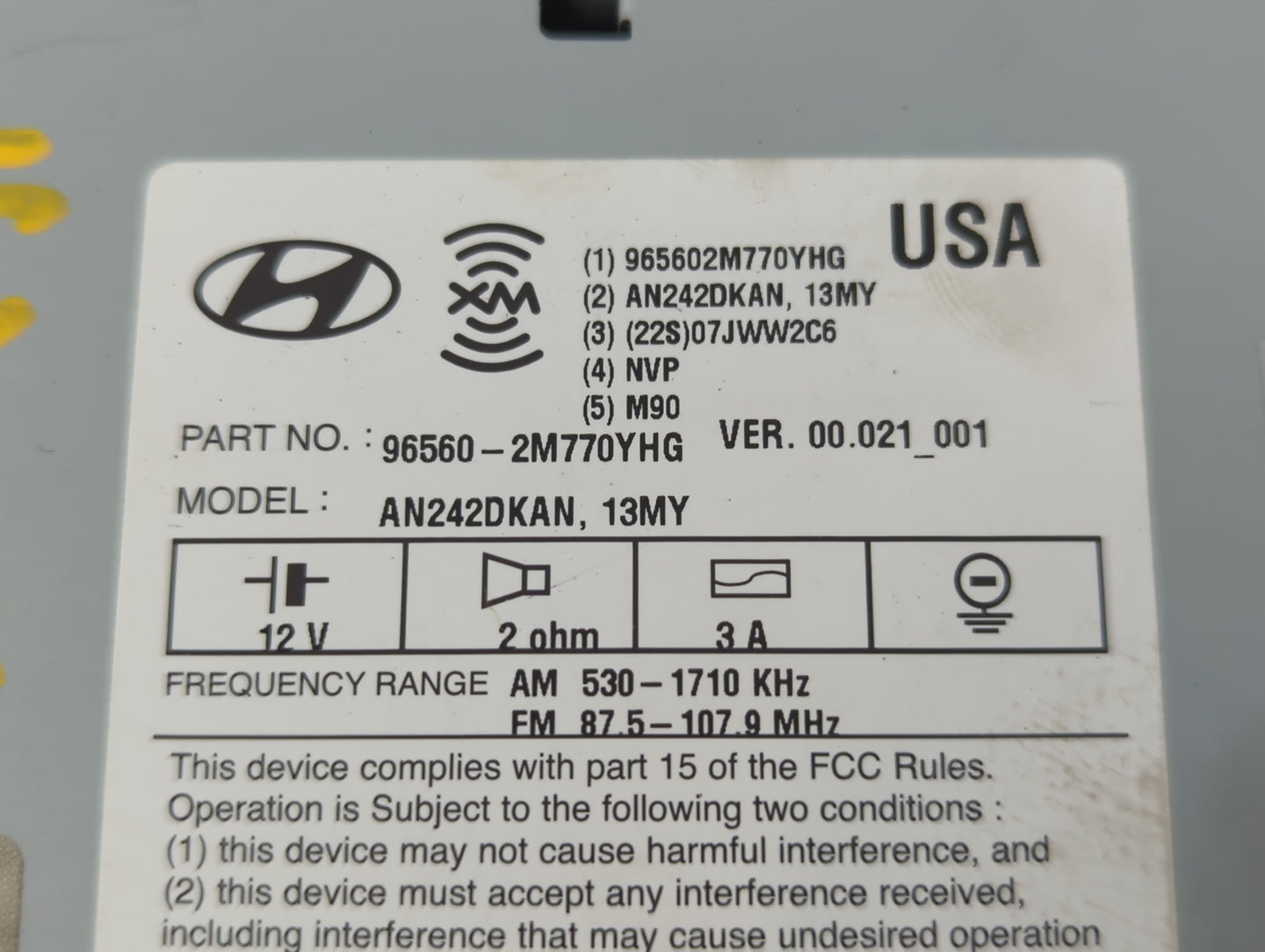 2013-2015 Hyundai Genesis Radio AM FM Cd Player Receiver Replacement P/N:96560-2M770YHG Fits Fits 2013 2014 2015 OEM Used Au