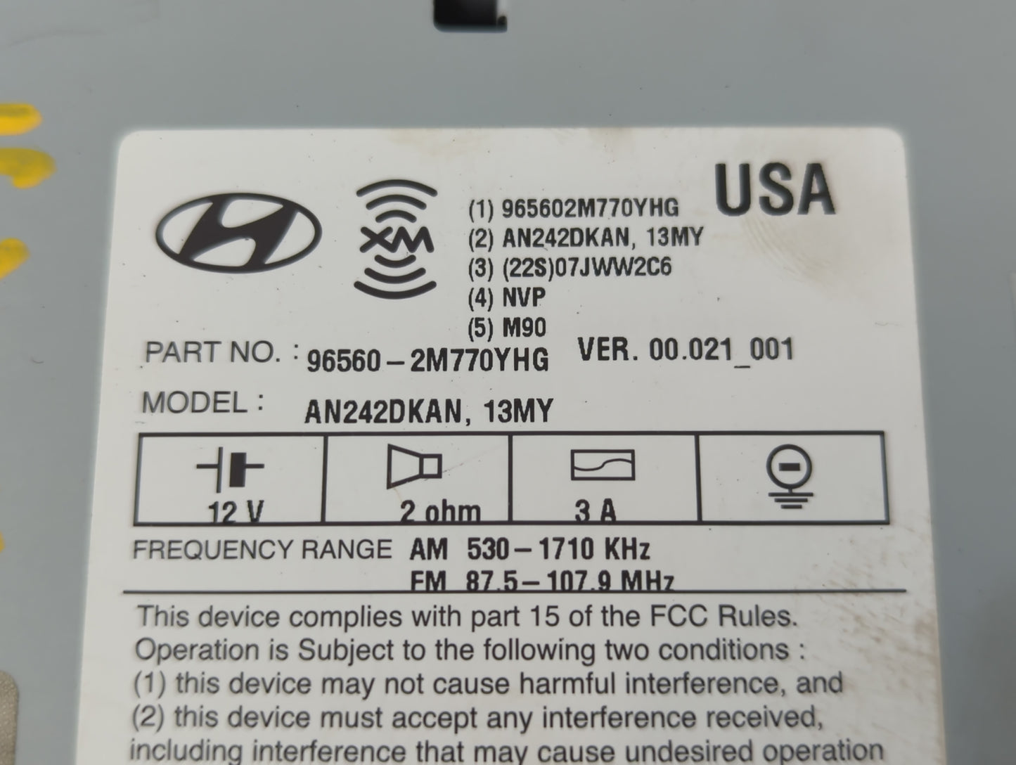 2013-2015 Hyundai Genesis Radio AM FM Cd Player Receiver Replacement P/N:96560-2M770YHG Fits Fits 2013 2014 2015 OEM Used Au