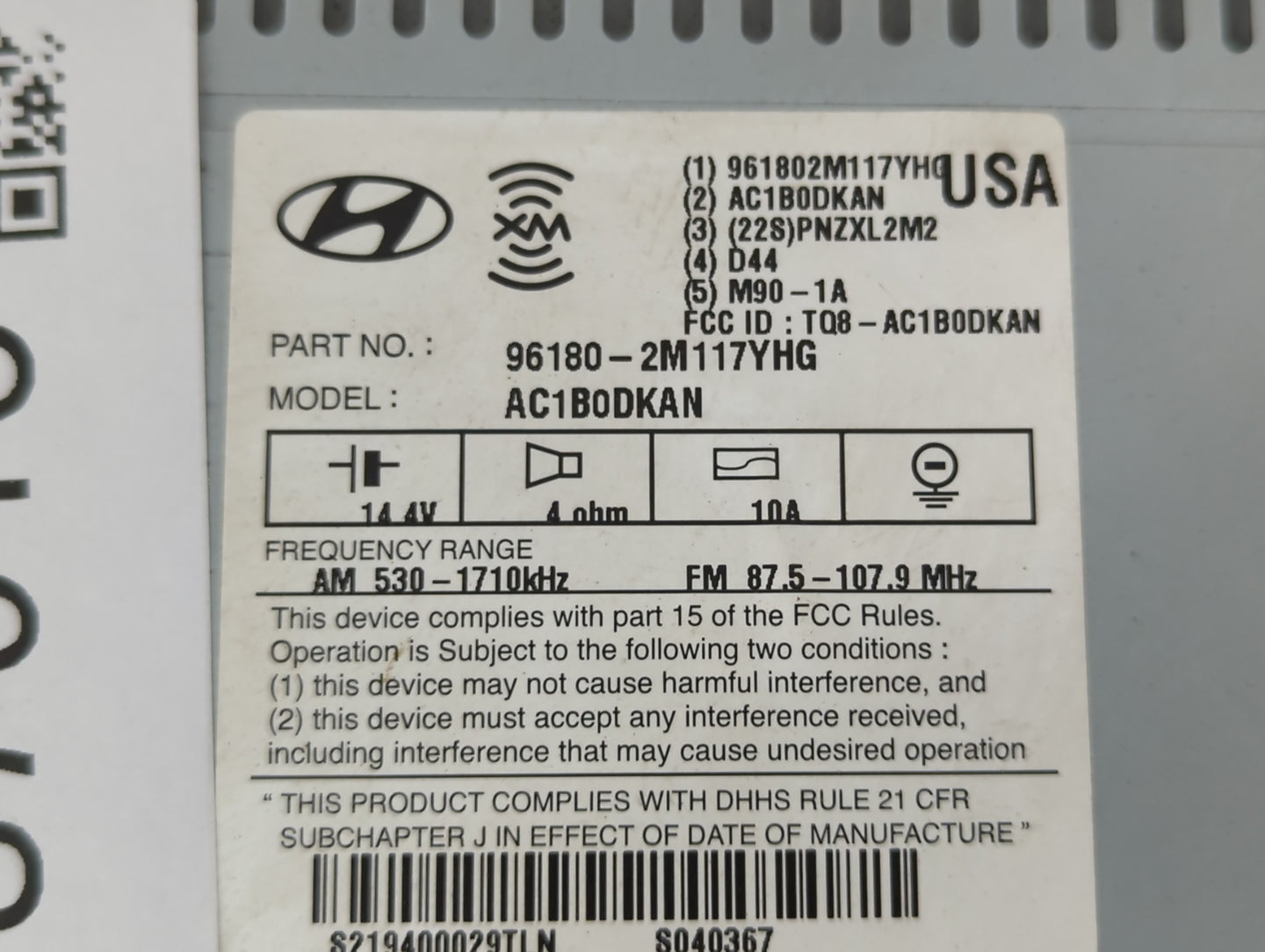 2013 Hyundai Genesis Radio AM FM Cd Player Receiver Replacement P/N:96180-2M117YHG Fits OEM Used Auto Parts - Oemusedautopar