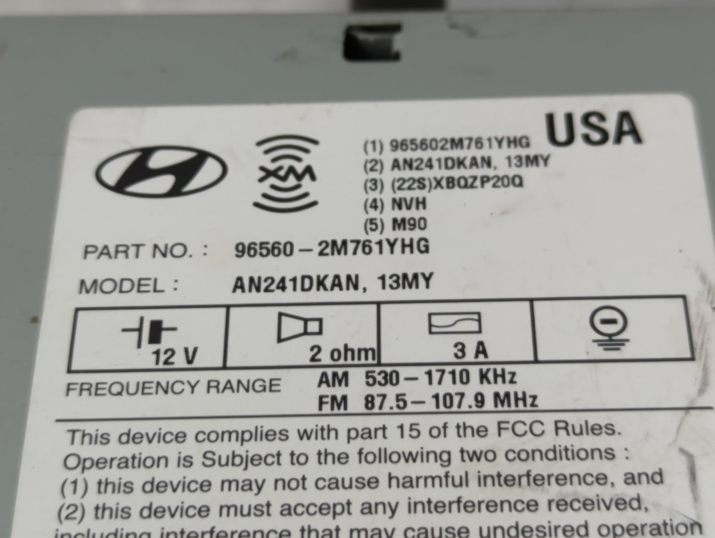 2013 Hyundai Genesis Radio AM FM Cd Player Receiver Replacement P/N:96560-2M761YHG Fits OEM Used Auto Parts - Oemusedautopar