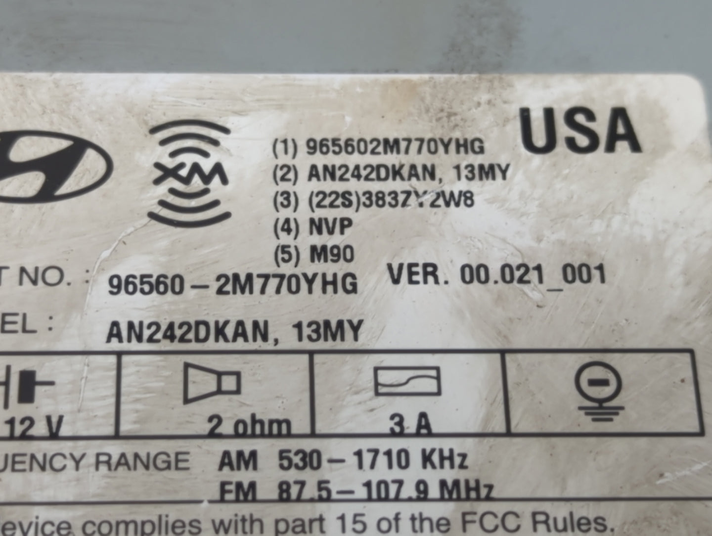 2013 Hyundai Genesis Coupe Radio AM FM Cd Player Receiver Replacement P/N:965602M770YHG 96560-2M770YHG Fits Fits 2014 2015 O