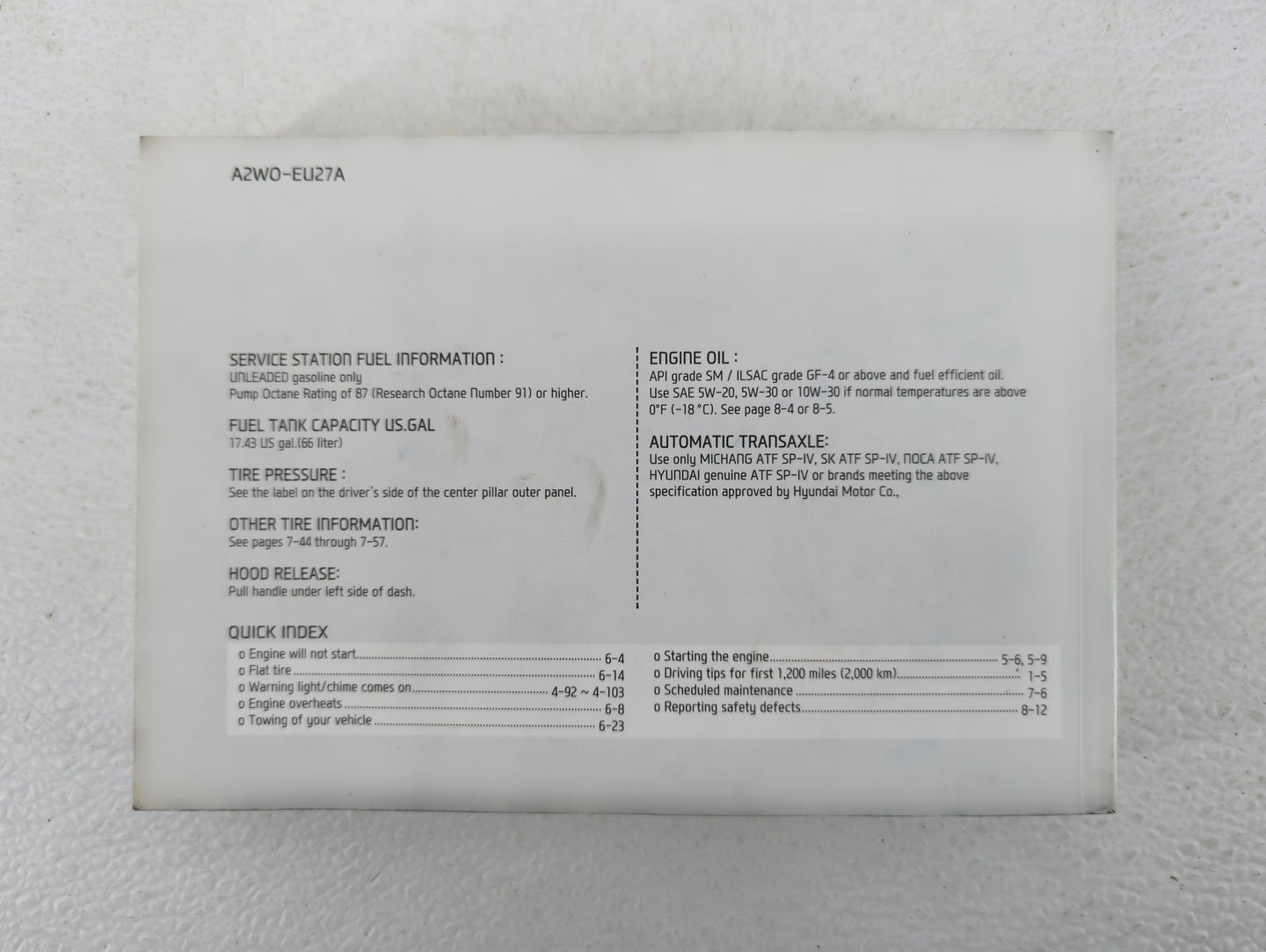 2013 Hyundai Santa Fe Owners Manual Book Guide P/N:A2W0-EU27A OEM Used Auto Parts - Oemusedautoparts1.com