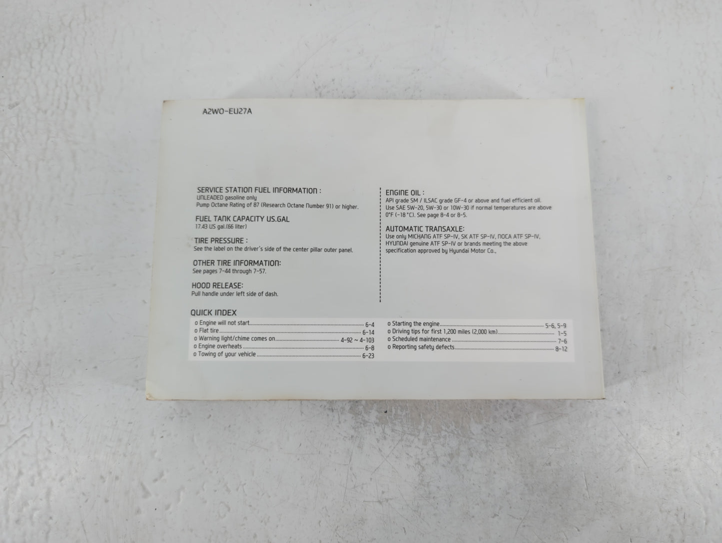 2013 Hyundai Santa Fe Owners Manual Book Guide P/N:A2W0-EU27A OEM Used Auto Parts - Oemusedautoparts1.com