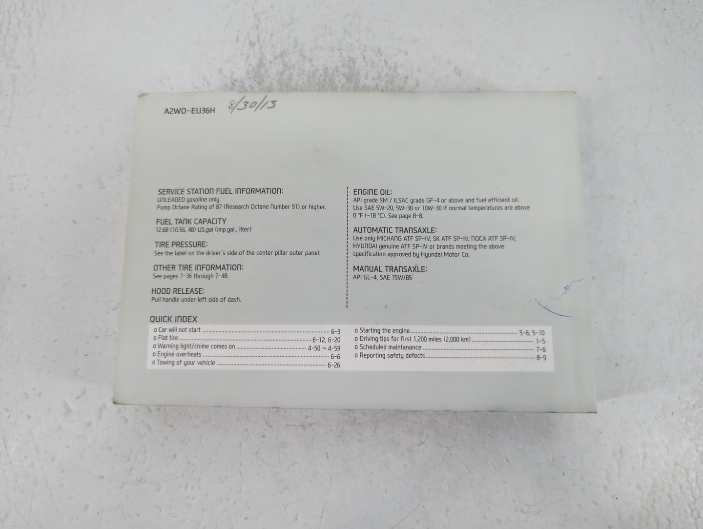 2013 Hyundai Santa Fe Owners Manual Book Guide P/N:A2W0-EU36H OEM Used Auto Parts - Oemusedautoparts1.com
