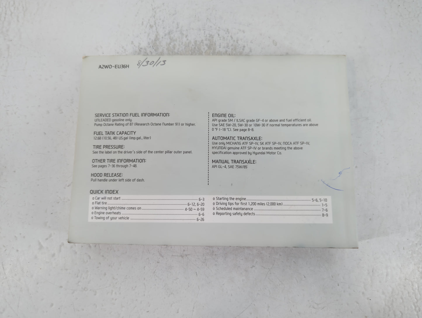2013 Hyundai Santa Fe Owners Manual Book Guide P/N:A2W0-EU36H OEM Used Auto Parts - Oemusedautoparts1.com