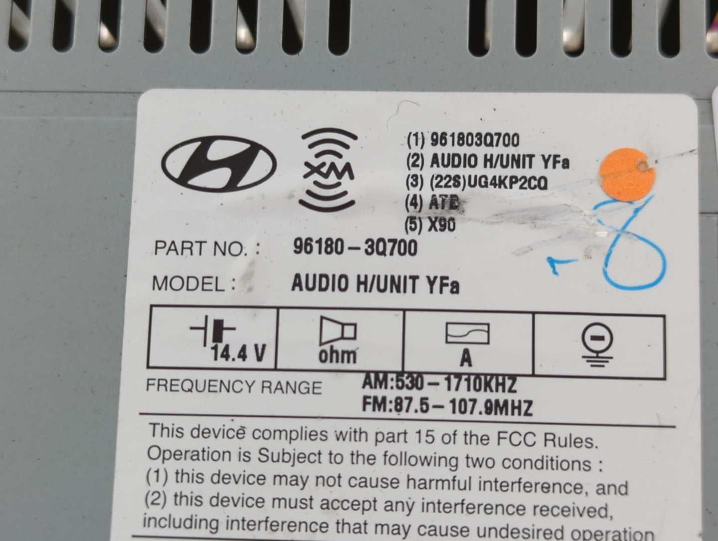 2013 Hyundai Sonata Radio AM FM Cd Player Receiver Replacement P/N:96180-3Q700 Fits OEM Used Auto Parts - Oemusedautoparts1.
