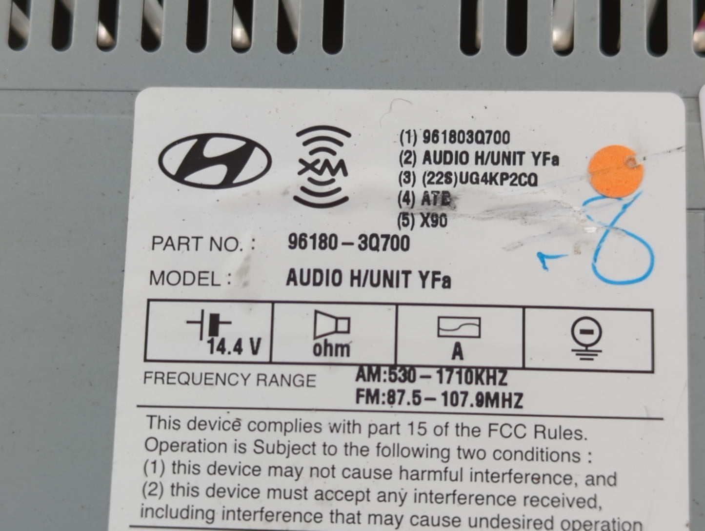 2013 Hyundai Sonata Radio AM FM Cd Player Receiver Replacement P/N:96180-3Q700 Fits OEM Used Auto Parts - Oemusedautoparts1.