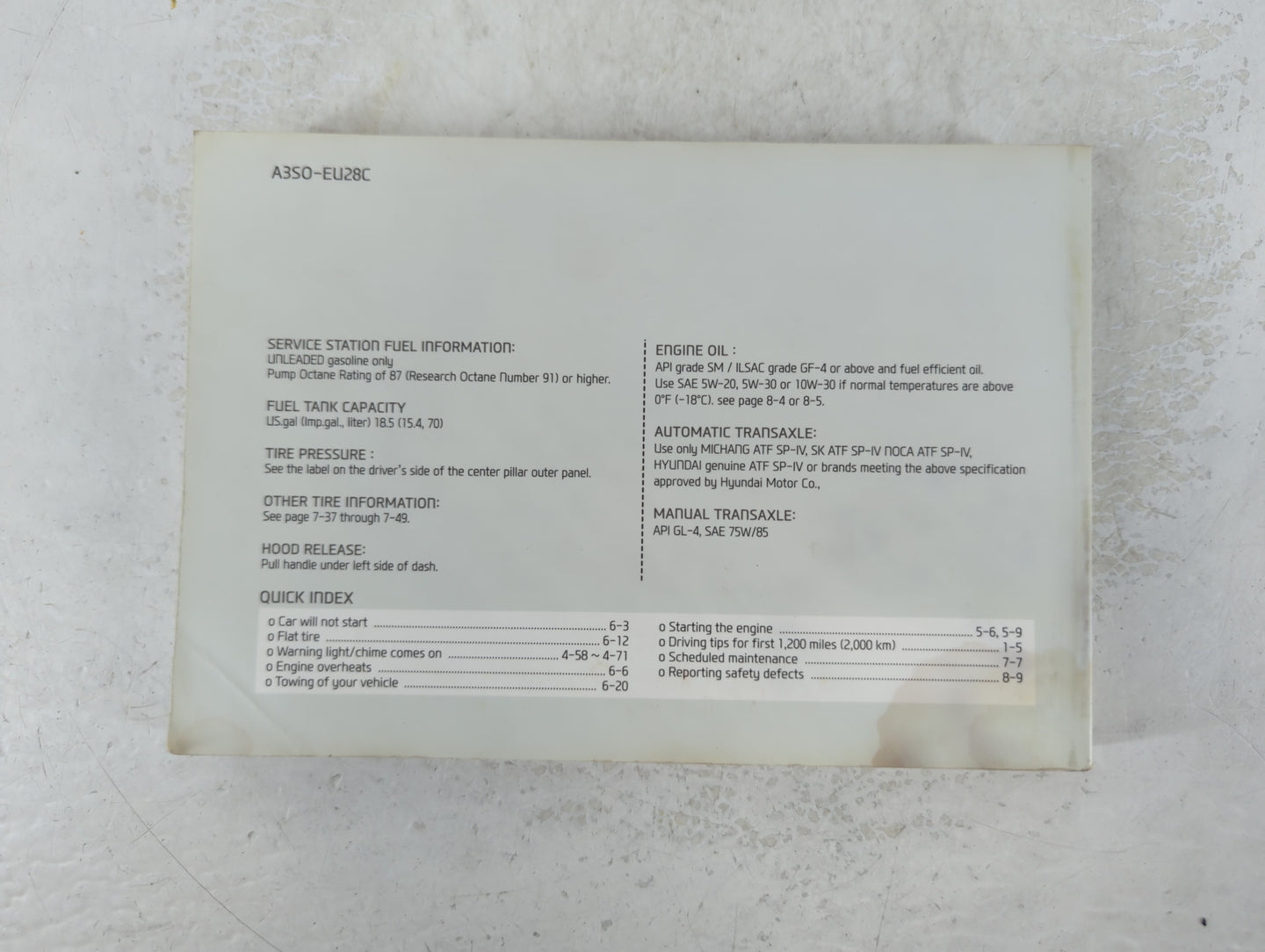 2013 Hyundai Sonata Owners Manual Book Guide P/N:A3S0-EU28C OEM Used Auto Parts - Oemusedautoparts1.com