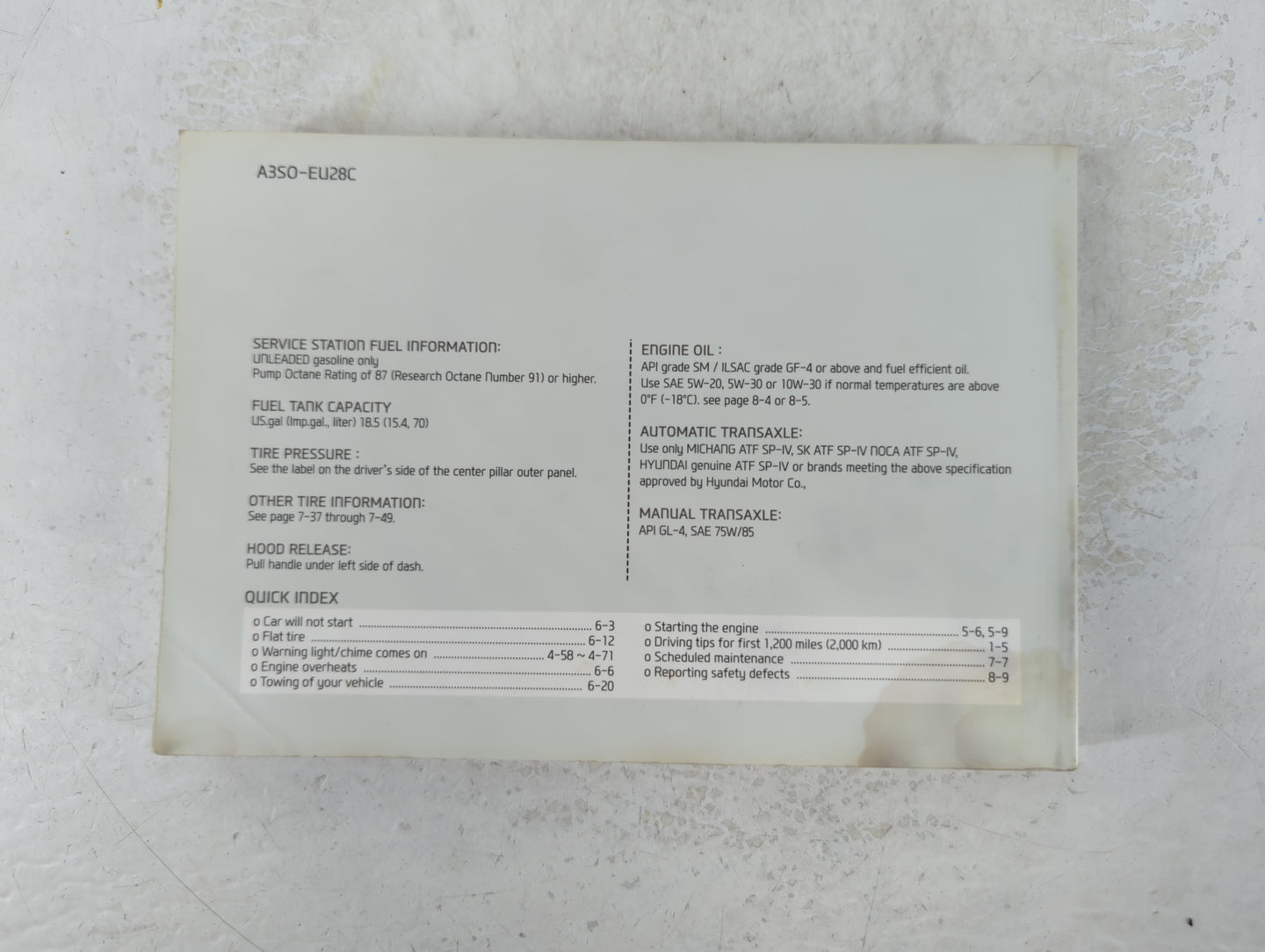 2013 Hyundai Sonata Owners Manual Book Guide P/N:A3S0-EU28C OEM Used Auto Parts - Oemusedautoparts1.com