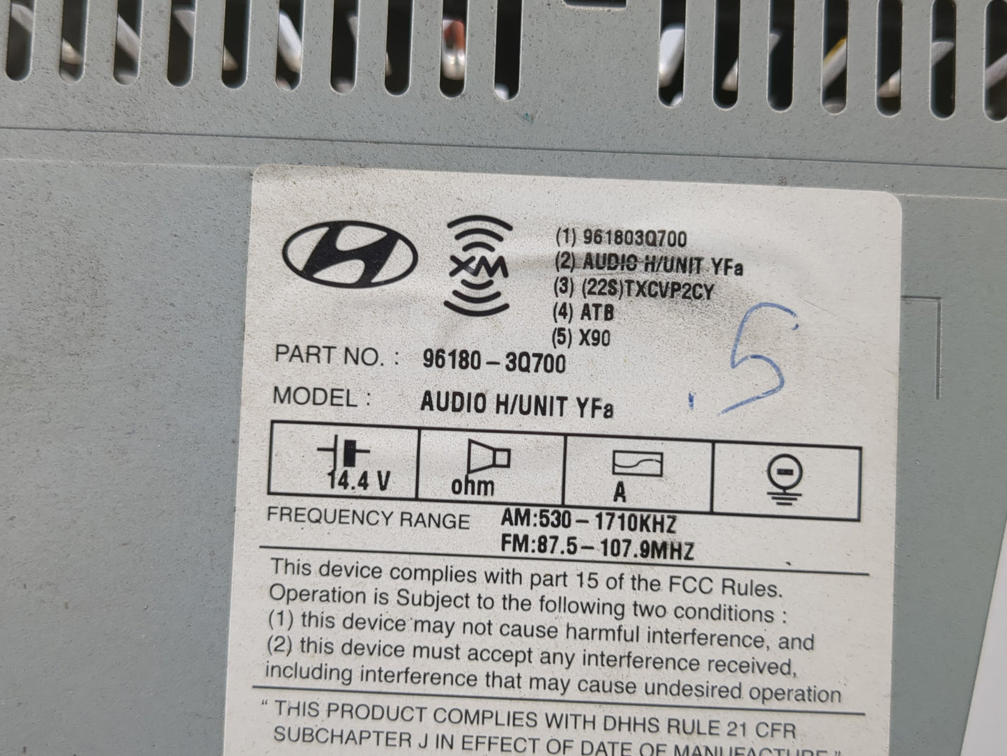 2012-2014 Hyundai Sonata Radio AM FM Cd Player Receiver Replacement P/N:96180-3Q700 Fits Fits 2012 2013 2014 OEM Used Auto P
