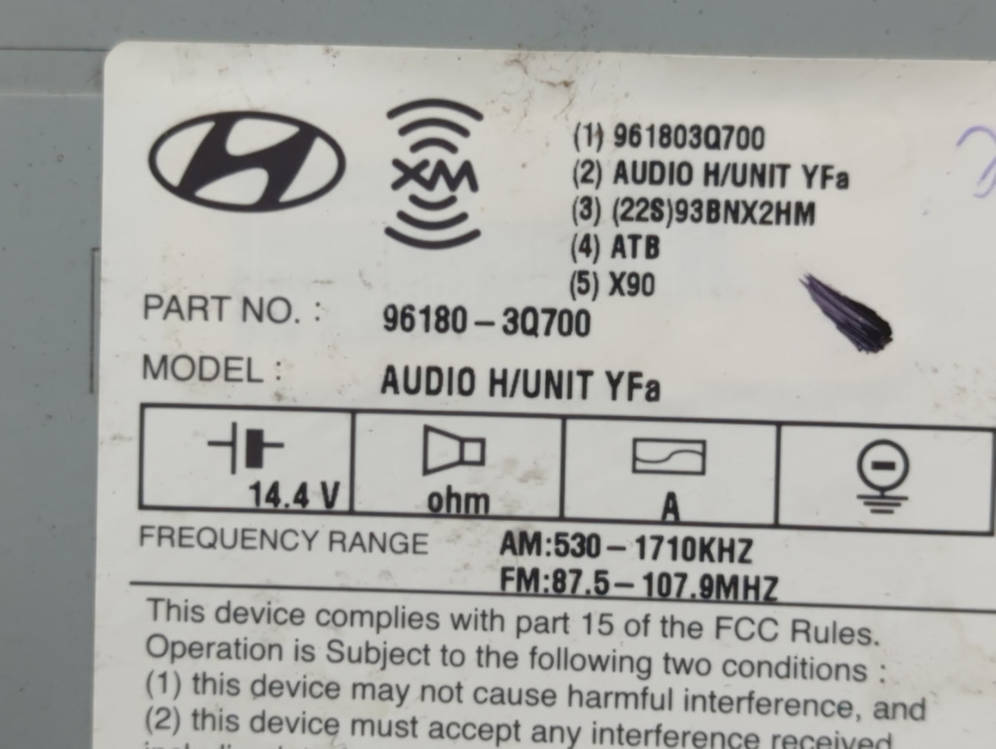 2012-2014 Hyundai Sonata Radio AM FM Cd Player Receiver Replacement P/N:96180-3Q700 Fits Fits 2012 2013 2014 OEM Used Auto P