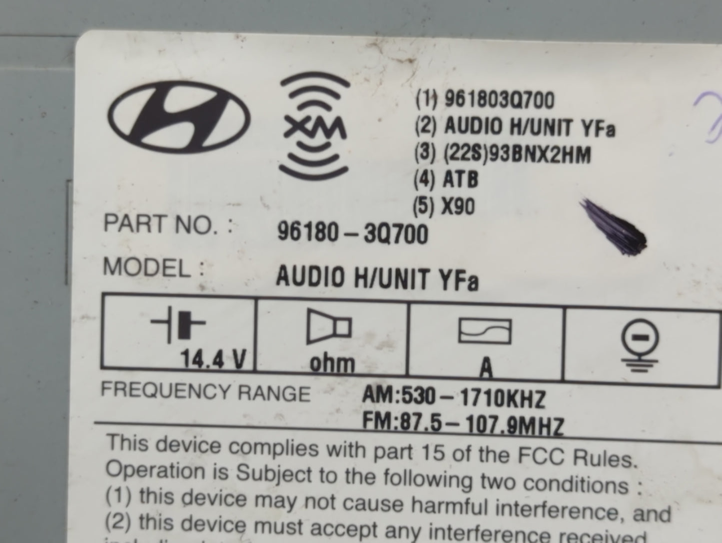 2012-2014 Hyundai Sonata Radio AM FM Cd Player Receiver Replacement P/N:96180-3Q700 Fits Fits 2012 2013 2014 OEM Used Auto P