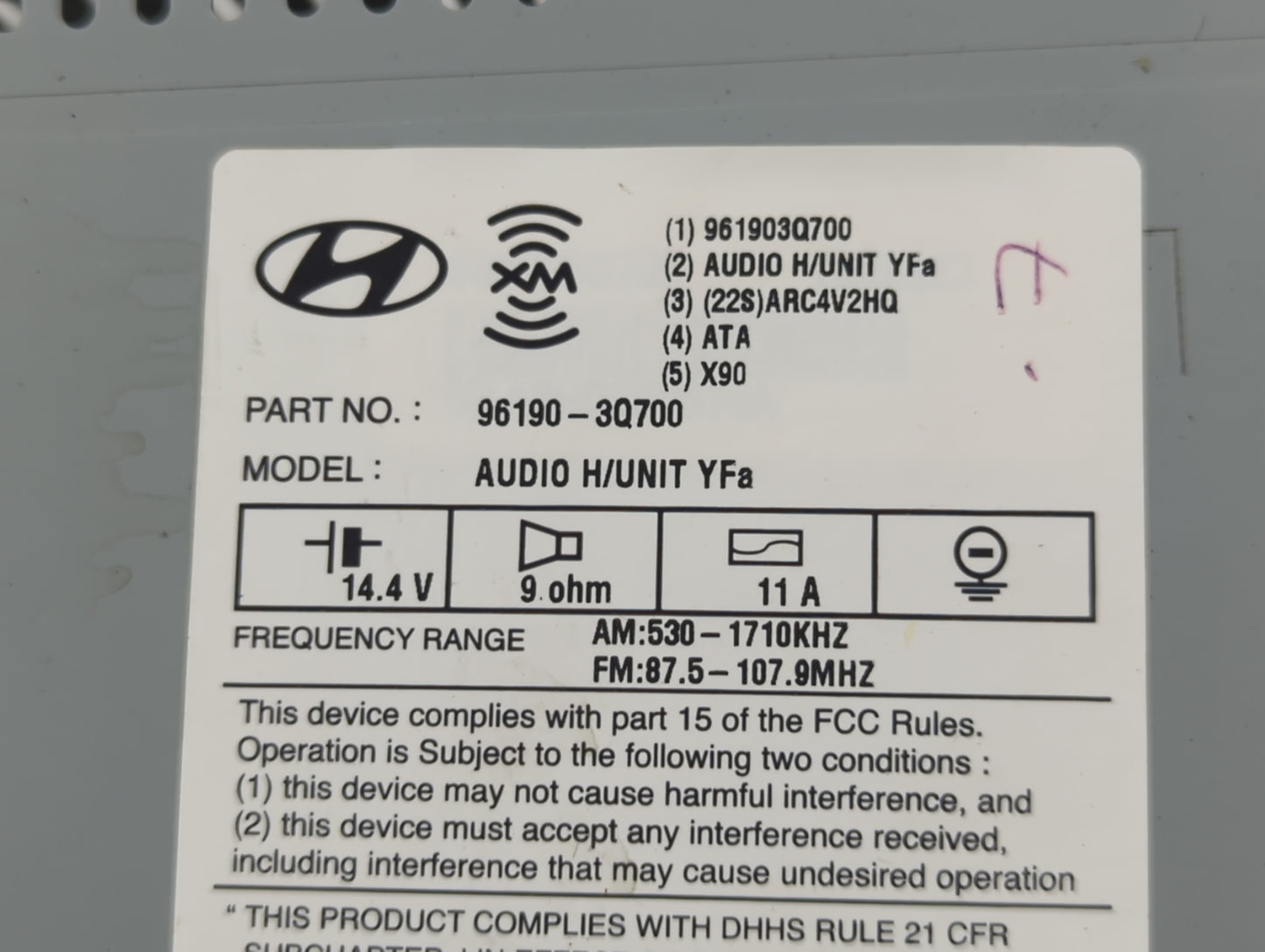 2013 Hyundai Sonata Radio AM FM Cd Player Receiver Replacement P/N:96190-3Q700 Fits OEM Used Auto Parts - Oemusedautoparts1.