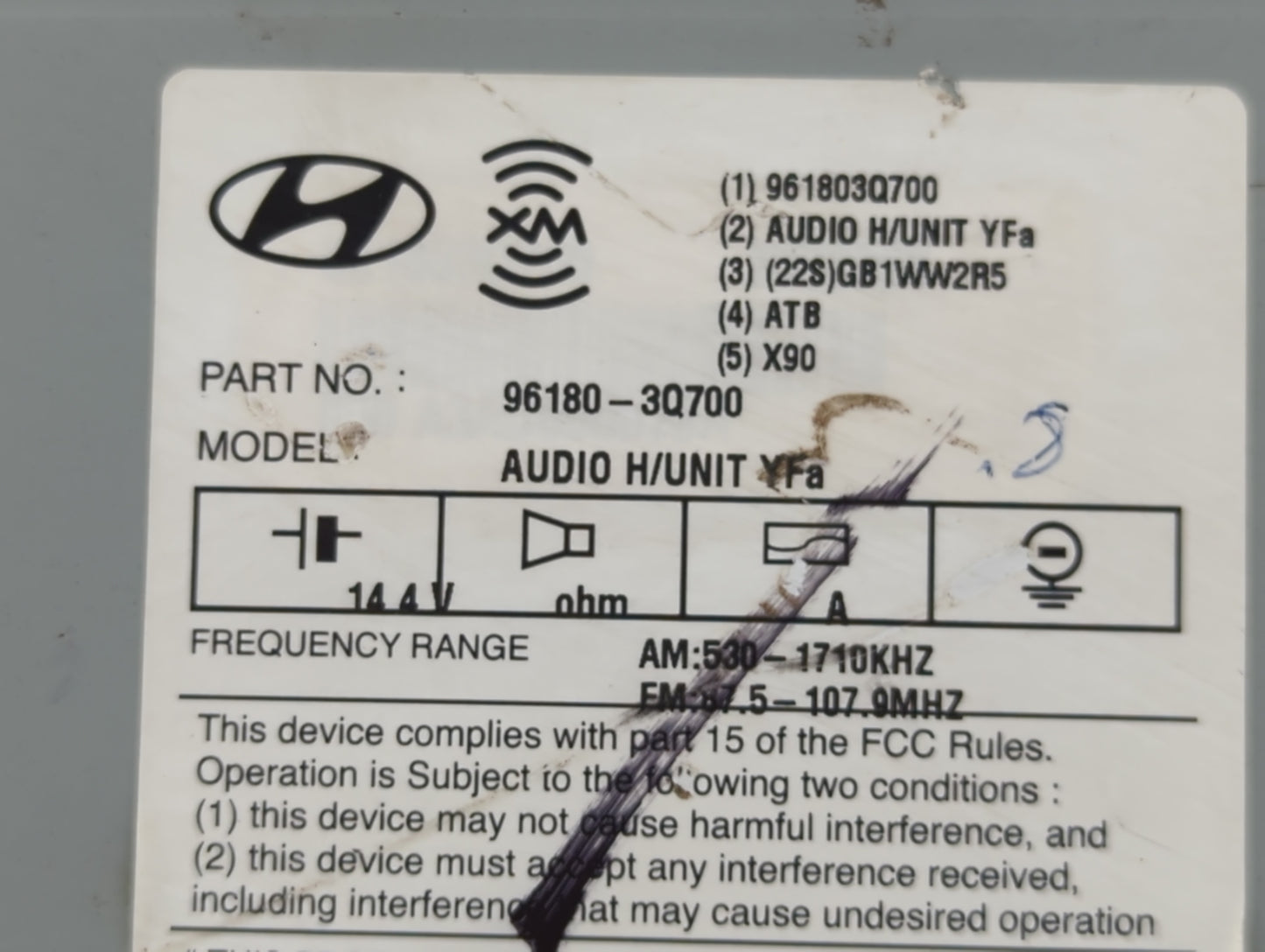 2012-2014 Hyundai Sonata Radio AM FM Cd Player Receiver Replacement P/N:96180-3Q700 Fits Fits 2012 2013 2014 OEM Used Auto P