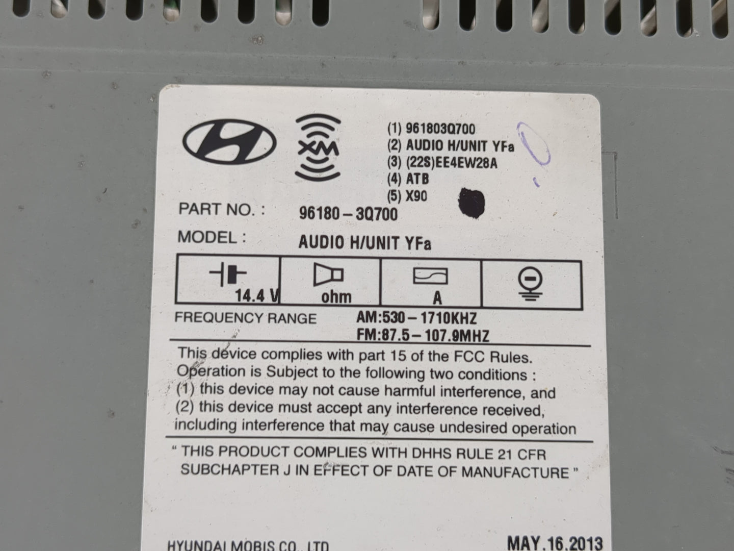 2013 Hyundai Sonata Radio AM FM Cd Player Receiver Replacement P/N:96180-3Q700 Fits OEM Used Auto Parts - Oemusedautoparts1.