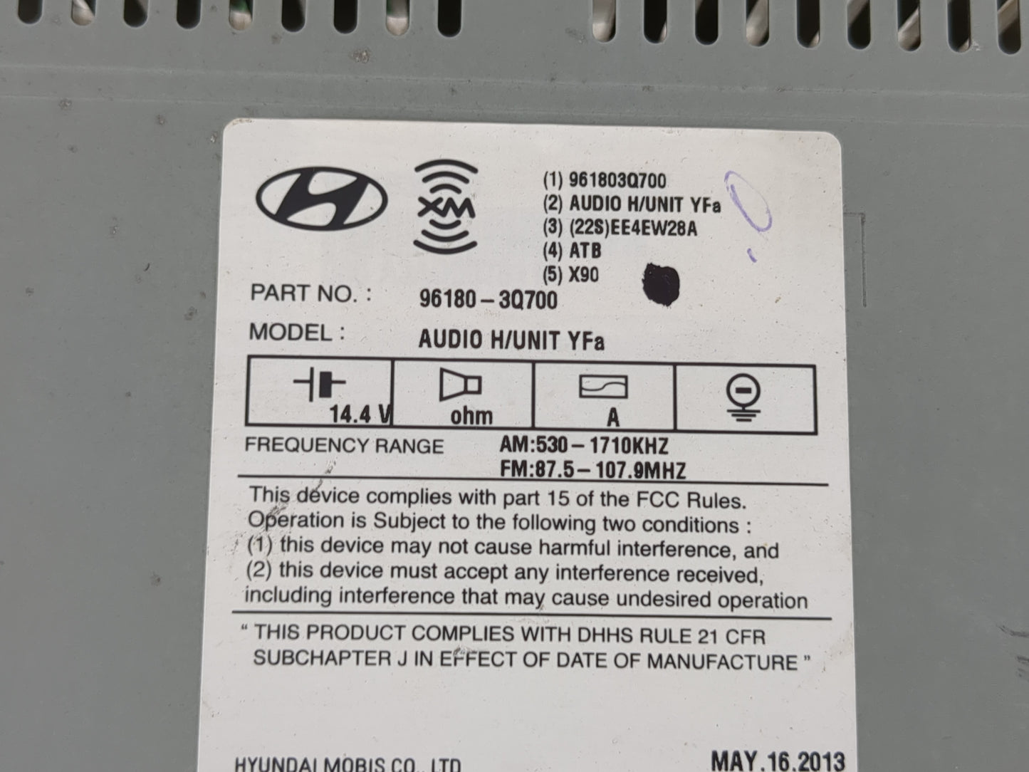 2013 Hyundai Sonata Radio AM FM Cd Player Receiver Replacement P/N:96180-3Q700 Fits OEM Used Auto Parts - Oemusedautoparts1.