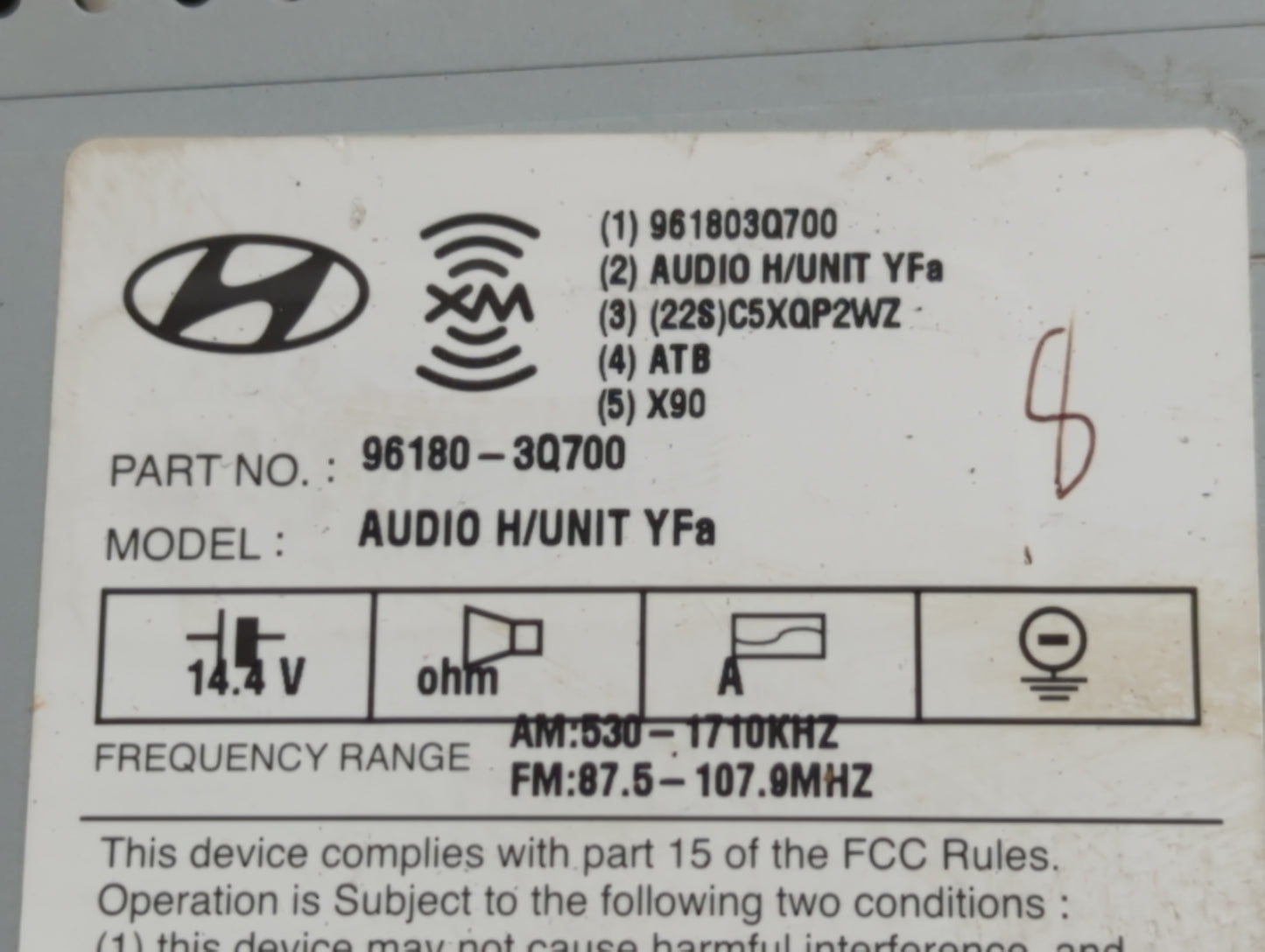 2012-2014 Hyundai Sonata Radio AM FM Cd Player Receiver Replacement P/N:96180-3Q700 Fits Fits 2012 2013 2014 OEM Used Auto P