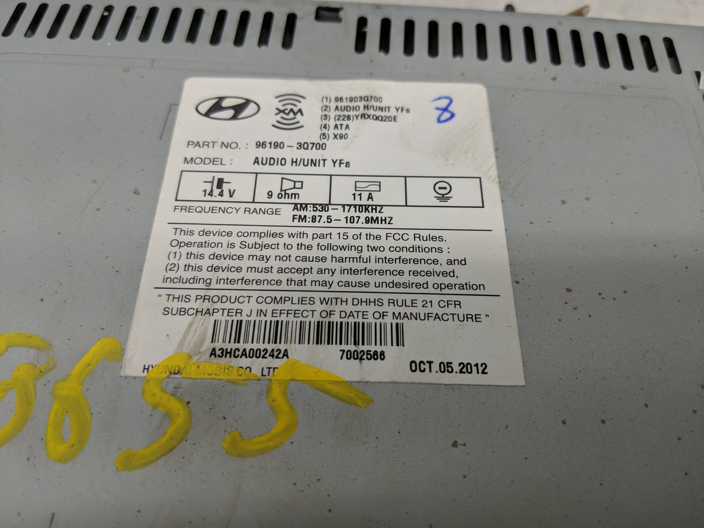 2013-2014 Hyundai Sonata Radio AM FM Cd Player Receiver Replacement P/N:96190-3Q700 Fits Fits 2013 2014 OEM Used Auto Parts 
