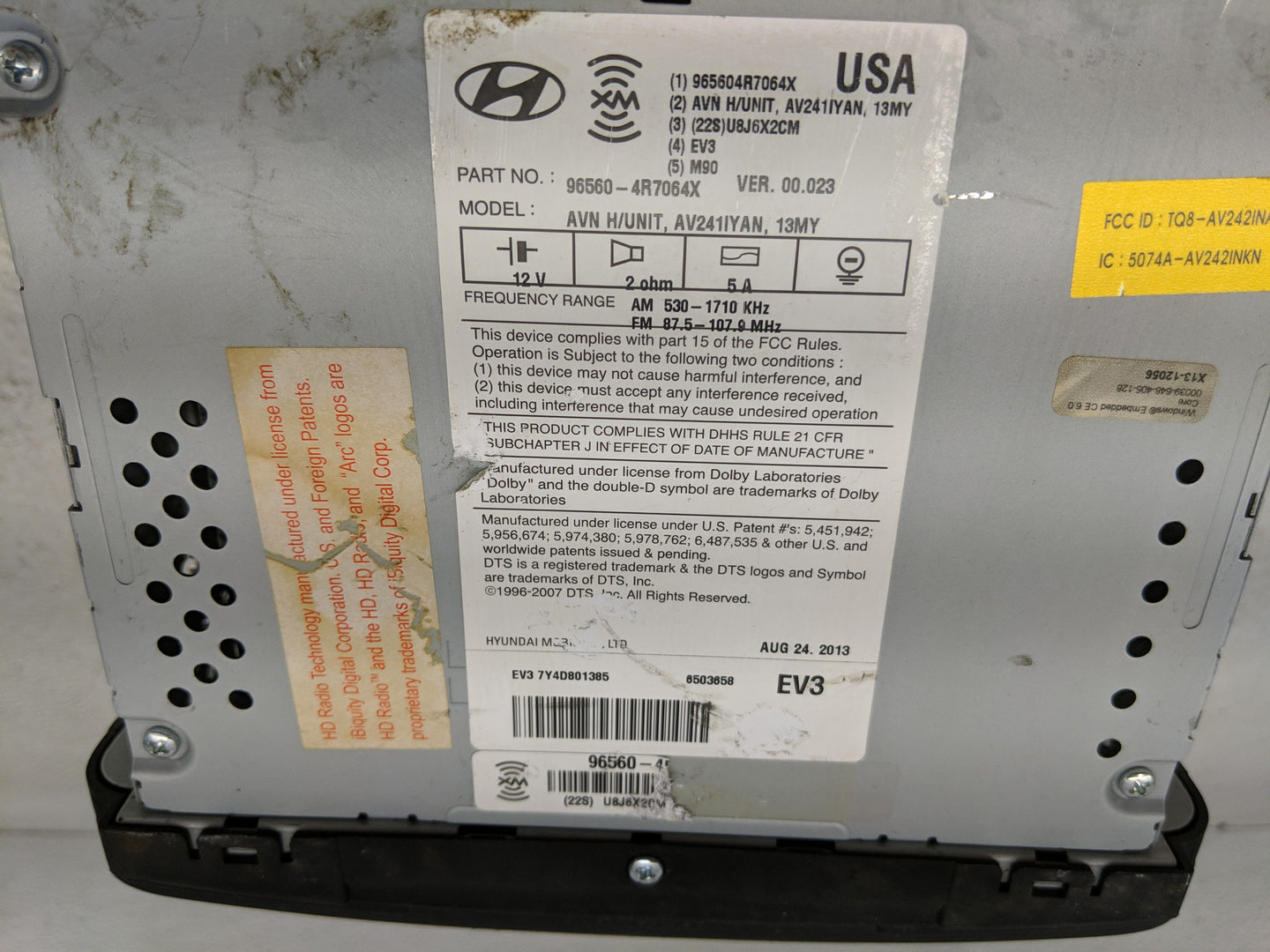 2011-2015 Hyundai Sonata Radio AM FM Cd Player Receiver Replacement P/N:96560-4R7064X Fits Fits 2011 2012 2013 2014 2015 OEM