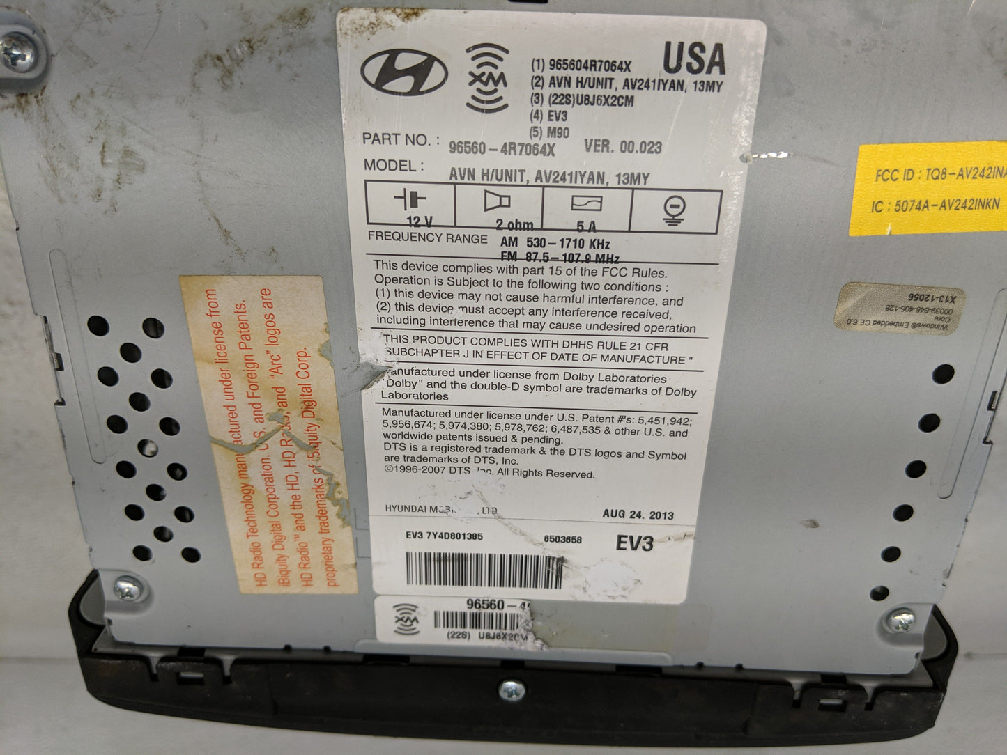 2011-2015 Hyundai Sonata Radio AM FM Cd Player Receiver Replacement P/N:96560-4R7064X Fits Fits 2011 2012 2013 2014 2015 OEM