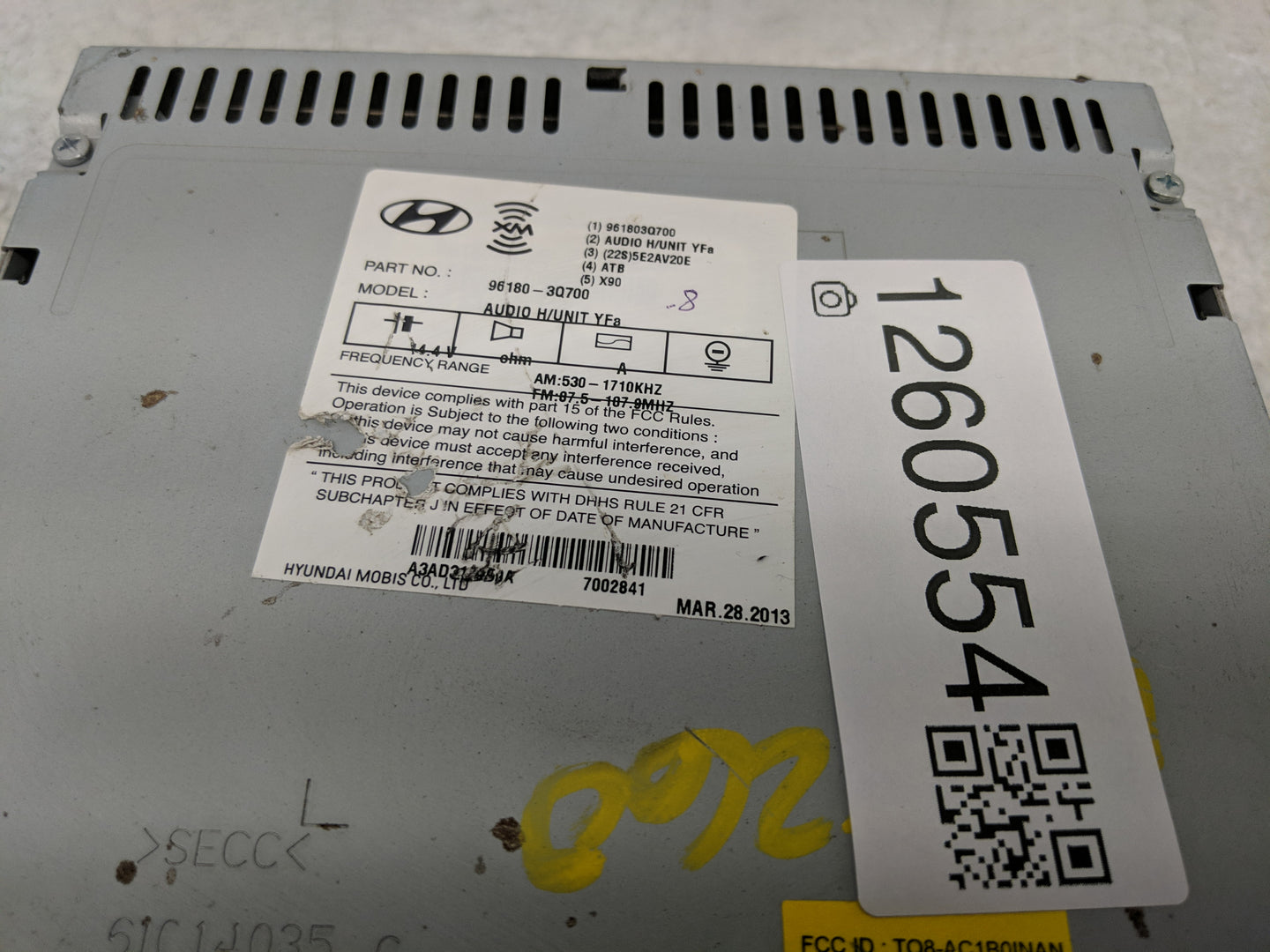 2013-2014 Hyundai Sonata Radio AM FM Cd Player Receiver Replacement P/N:96180-3Q700 Fits Fits 2013 2014 OEM Used Auto Parts 