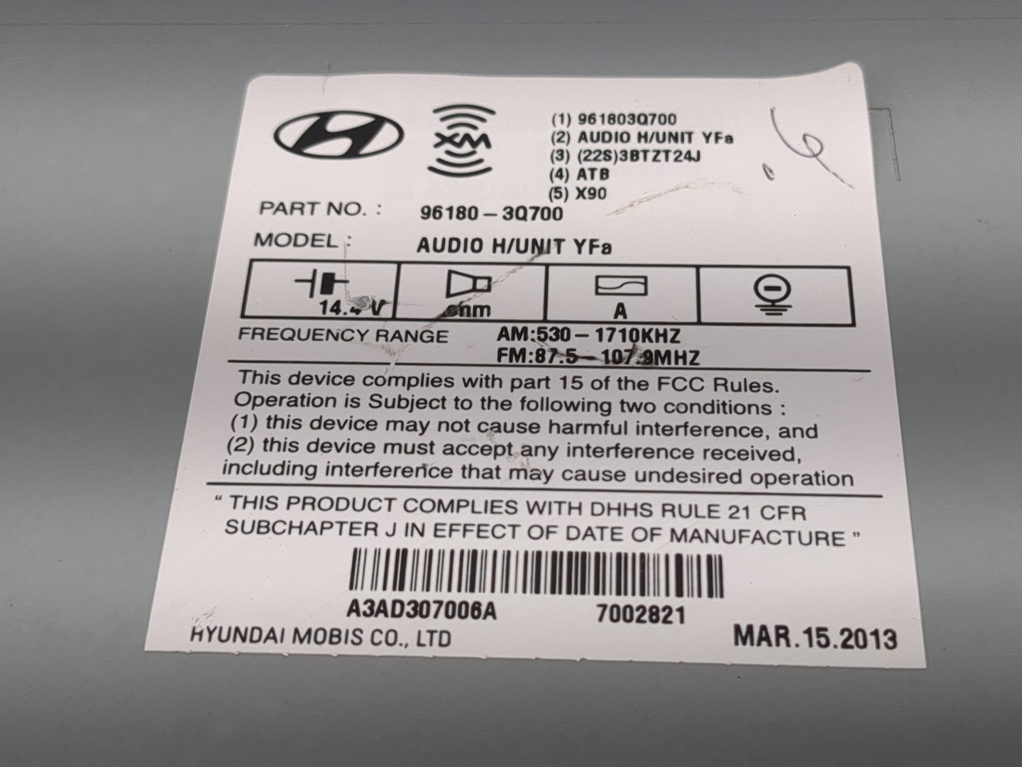 2012-2014 Hyundai Sonata Radio AM FM Cd Player Receiver Replacement P/N:96180-3Q700 Fits Fits 2012 2013 2014 OEM Used Auto P