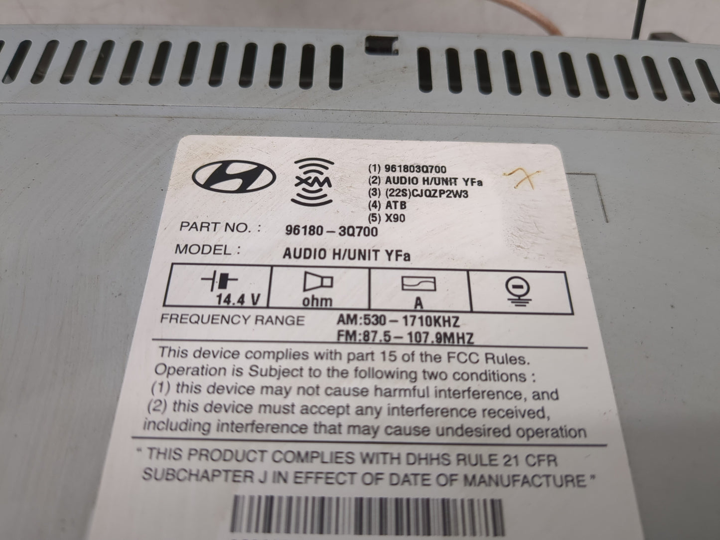 2012-2014 Hyundai Sonata Radio AM FM Cd Player Receiver Replacement P/N:96180-3Q700 Fits Fits 2012 2013 2014 OEM Used Auto P