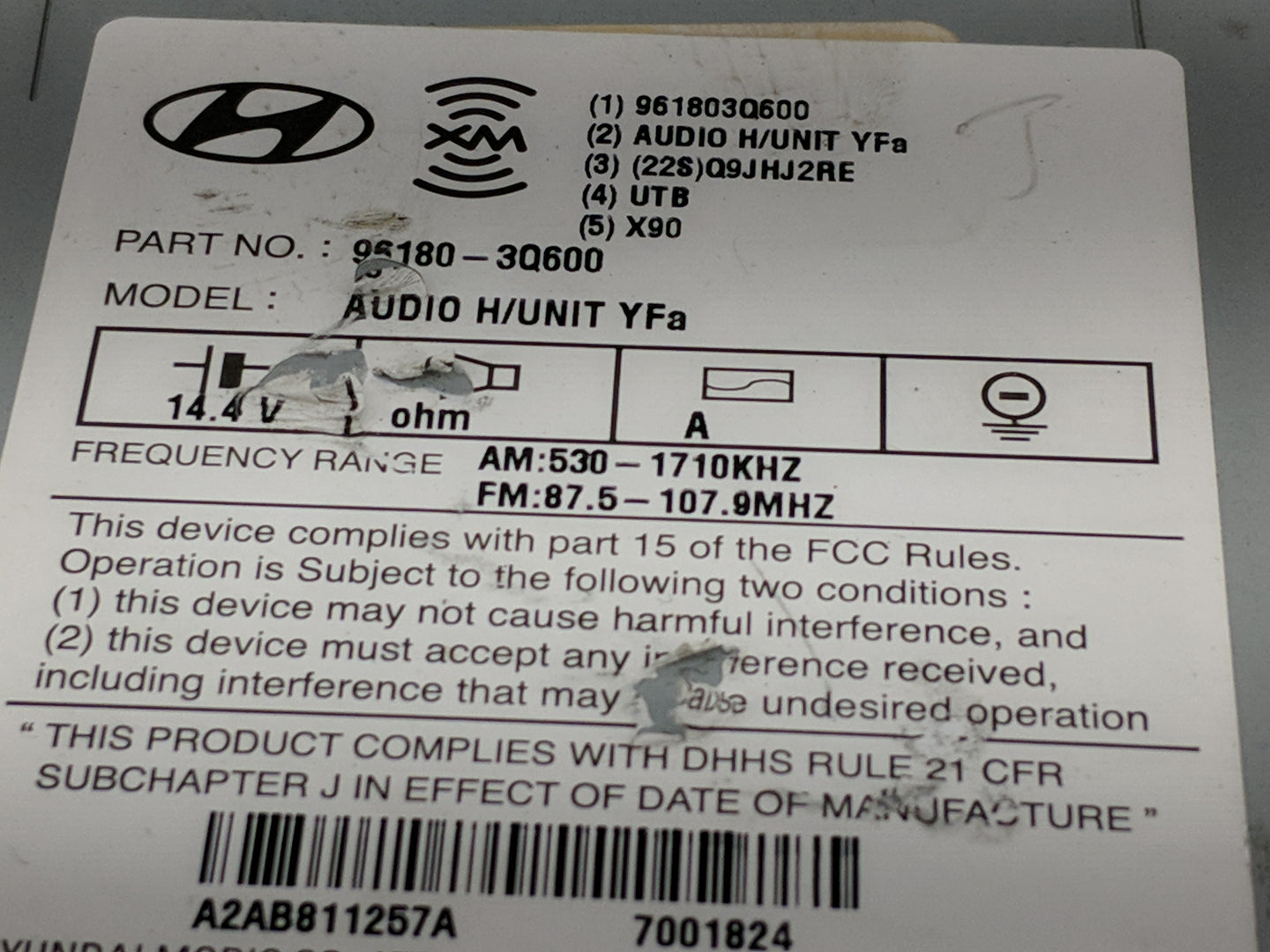 2012-2014 Hyundai Sonata Radio AM FM Cd Player Receiver Replacement P/N:96180-3Q600 96180-3Q700 Fits Fits 2012 2013 2014 OEM