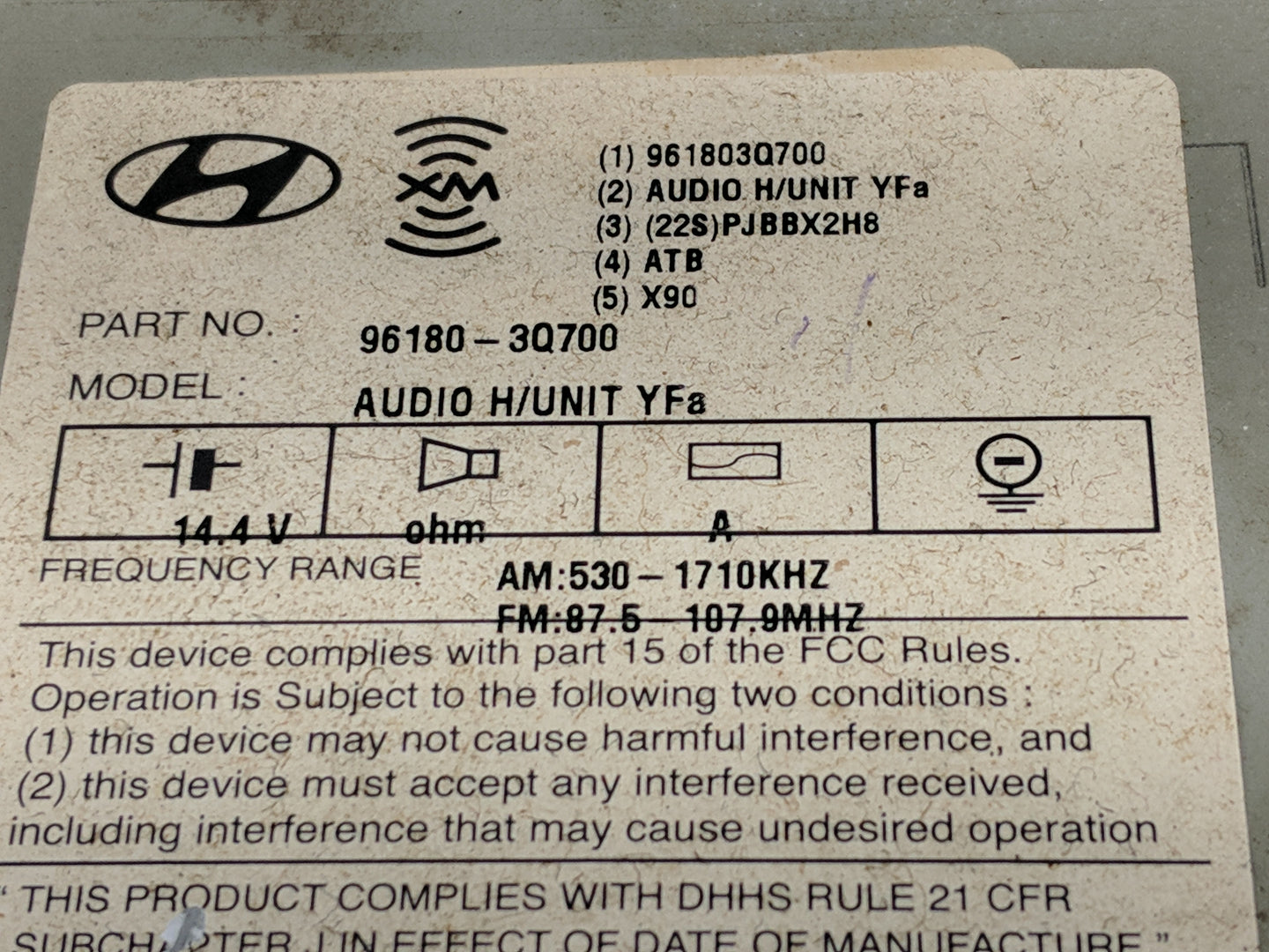2013-2014 Hyundai Sonata Radio AM FM Cd Player Receiver Replacement P/N:96180-3Q700 Fits Fits 2013 2014 OEM Used Auto Parts 