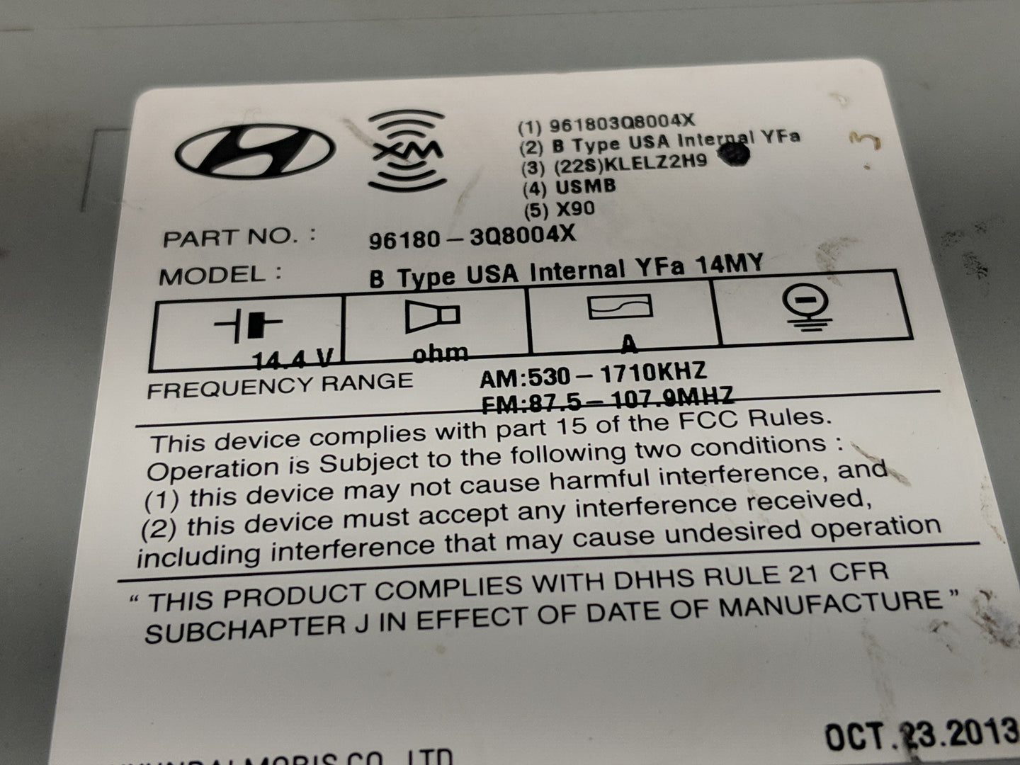 2013-2014 Hyundai Sonata Radio AM FM Cd Player Receiver Replacement P/N:96180-3Q8004X Fits Fits 2013 2014 OEM Used Auto Part