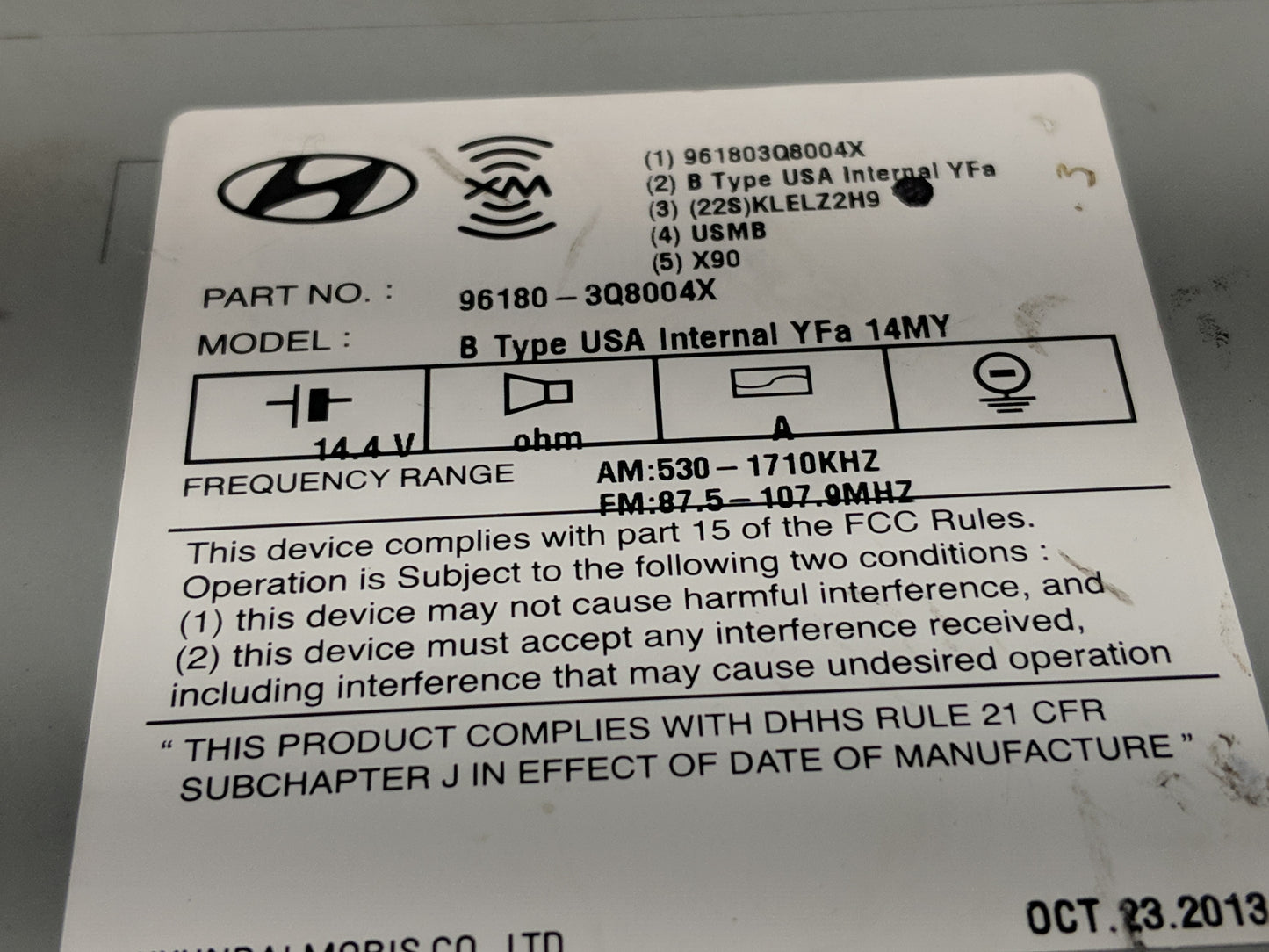 2013-2014 Hyundai Sonata Radio AM FM Cd Player Receiver Replacement P/N:96180-3Q8004X Fits Fits 2013 2014 OEM Used Auto Part