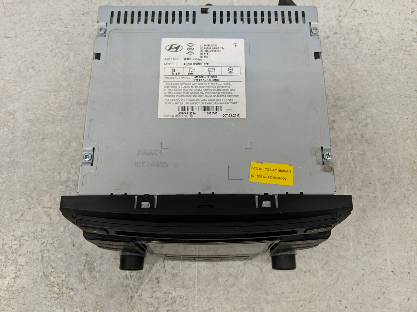 2012-2014 Hyundai Sonata Radio AM FM Cd Player Receiver Replacement P/N:96180-3Q700 Fits Fits 2012 2013 2014 OEM Used Auto P