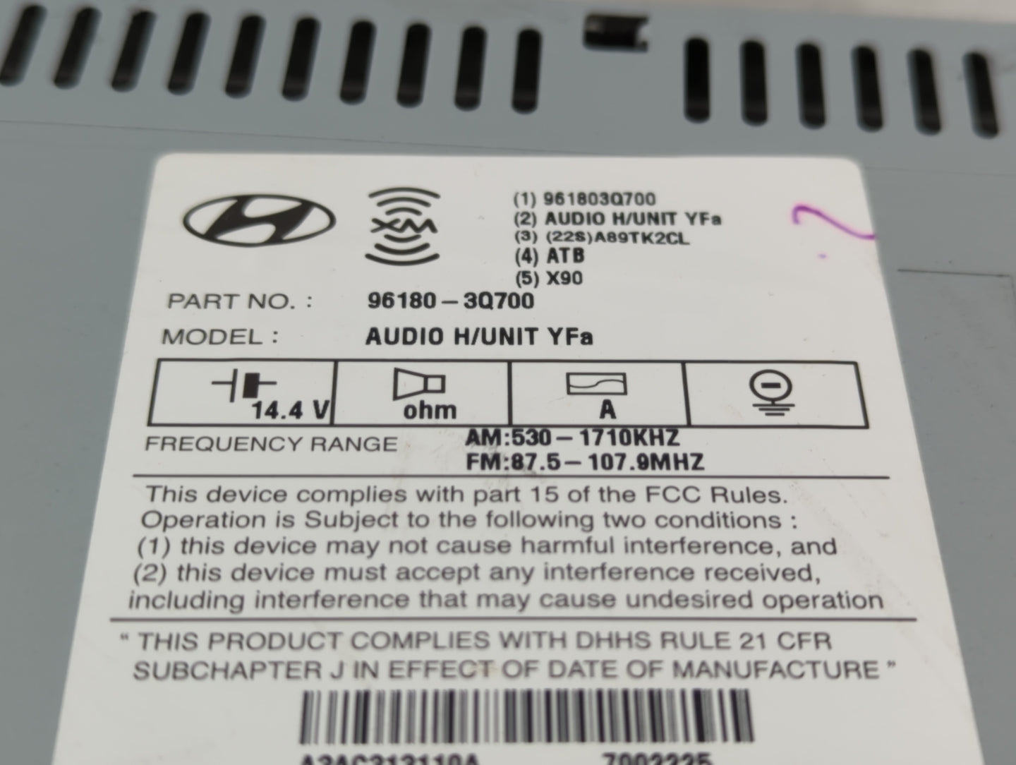2013-2014 Hyundai Sonata Radio AM FM Cd Player Receiver Replacement P/N:96180-3Q700 Fits Fits 2013 2014 OEM Used Auto Parts 