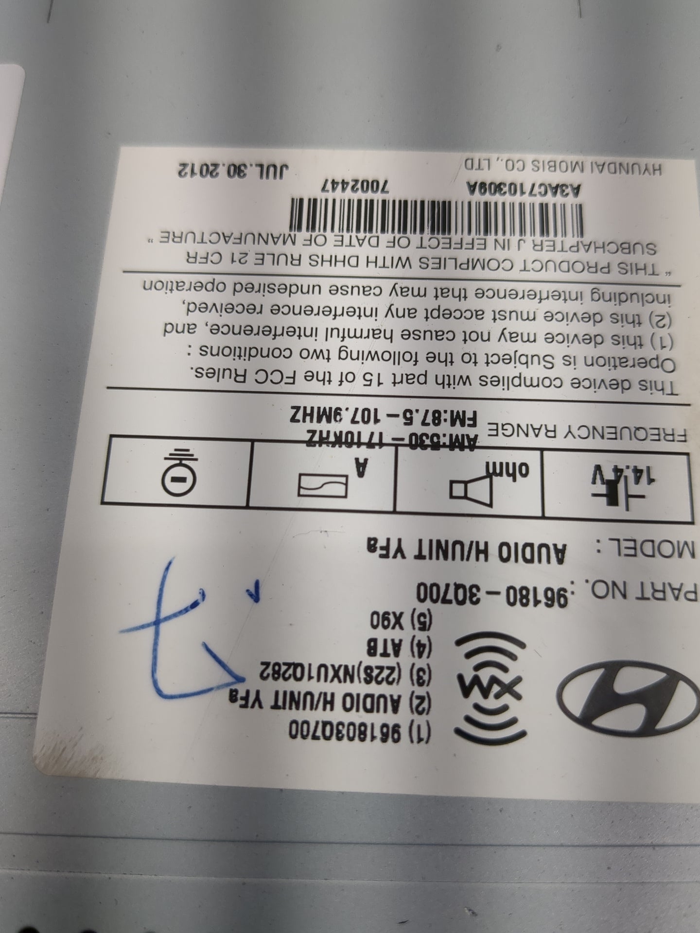 2013-2014 Hyundai Sonata Radio AM FM Cd Player Receiver Replacement P/N:96180-3Q700 Fits Fits 2013 2014 OEM Used Auto Parts 