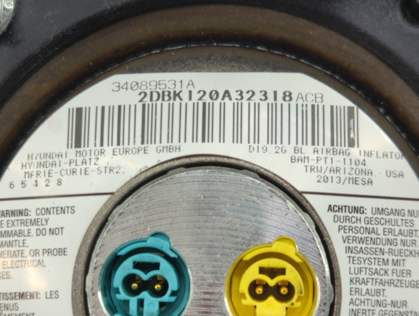 2011-2014 Hyundai Sonata Air Bag Driver Left Steering Wheel Mounted P/N:34089531A 2DBK120A32318ACB Fits Fits 2011 2012 2013 