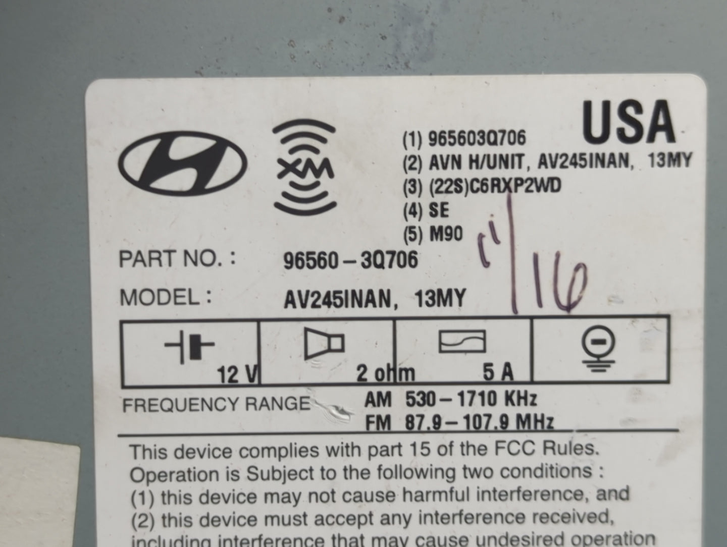 2013 Hyundai Sonata Radio AM FM Cd Player Receiver Replacement P/N:96560-3Q706 Fits OEM Used Auto Parts - Oemusedautoparts1.