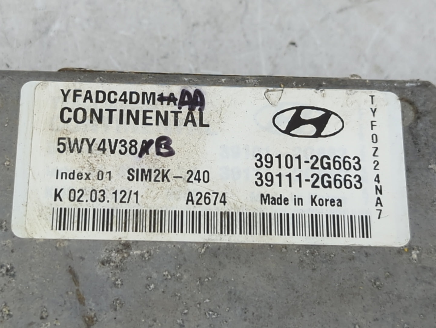 2013 Hyundai Sonata PCM Engine Control Computer ECU ECM PCU OEM P/N:391012G663 391112G663, 5WY4V38B, SIM2K-240 Fits OEM Used